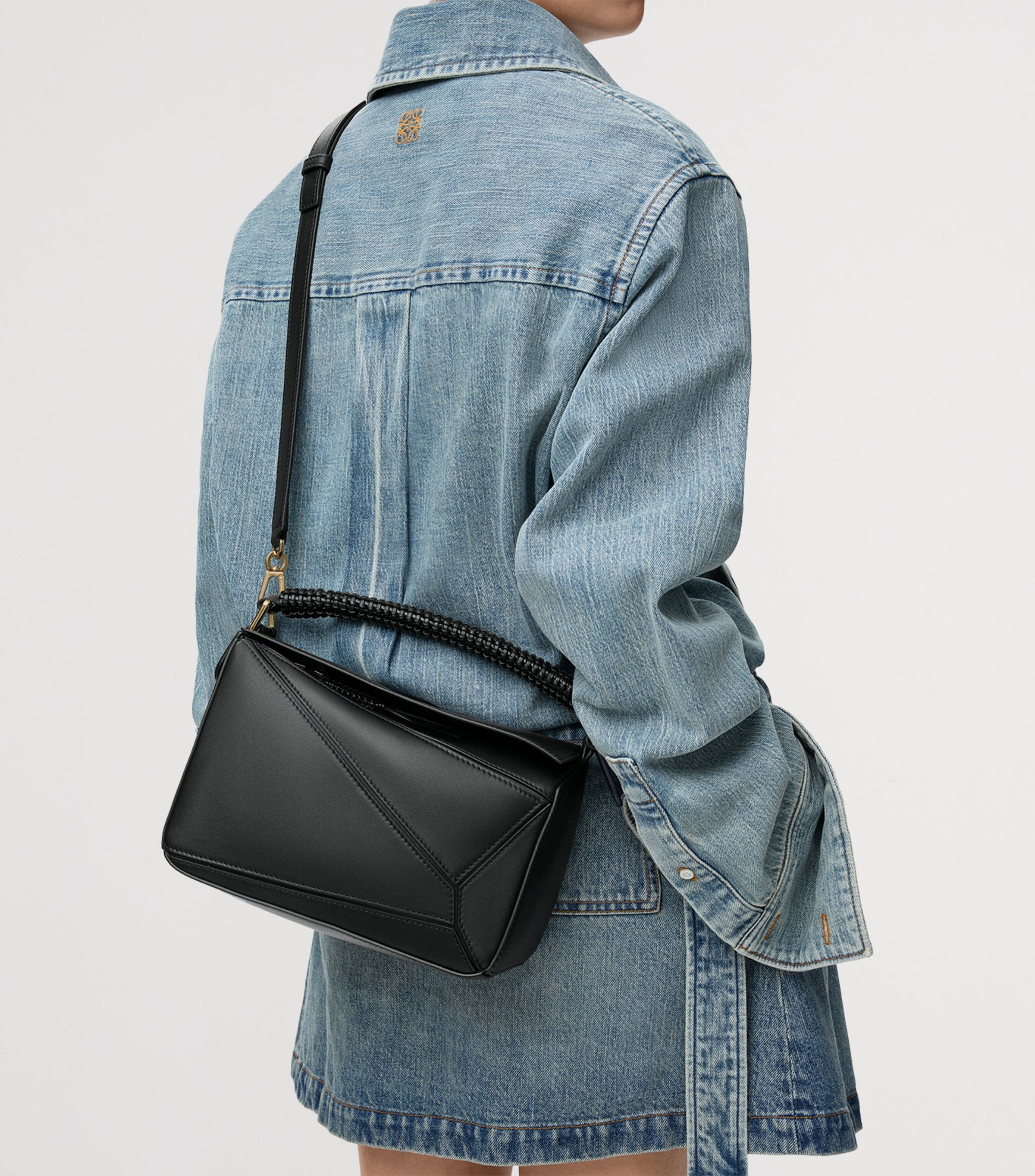 LOEWE Small Leather Woven Top-Handle Bag Black Image 7