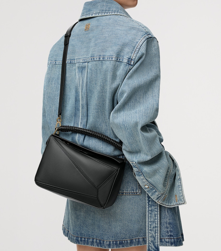 LOEWE Small Leather Woven Top-Handle Bag Black Image 7