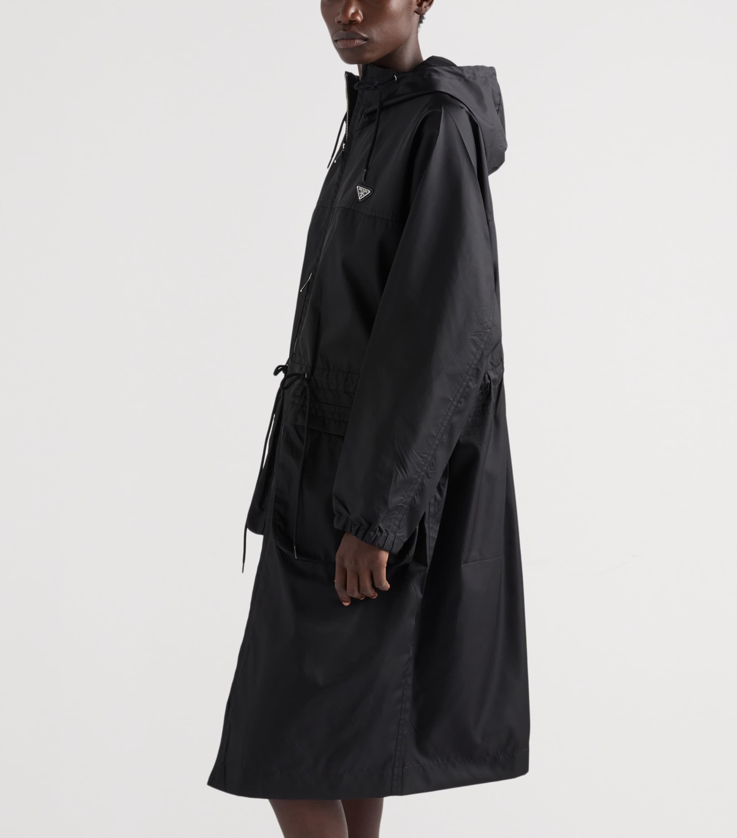 Prada Womens Re-Nylon Longline Rain Jacket Black Image 4