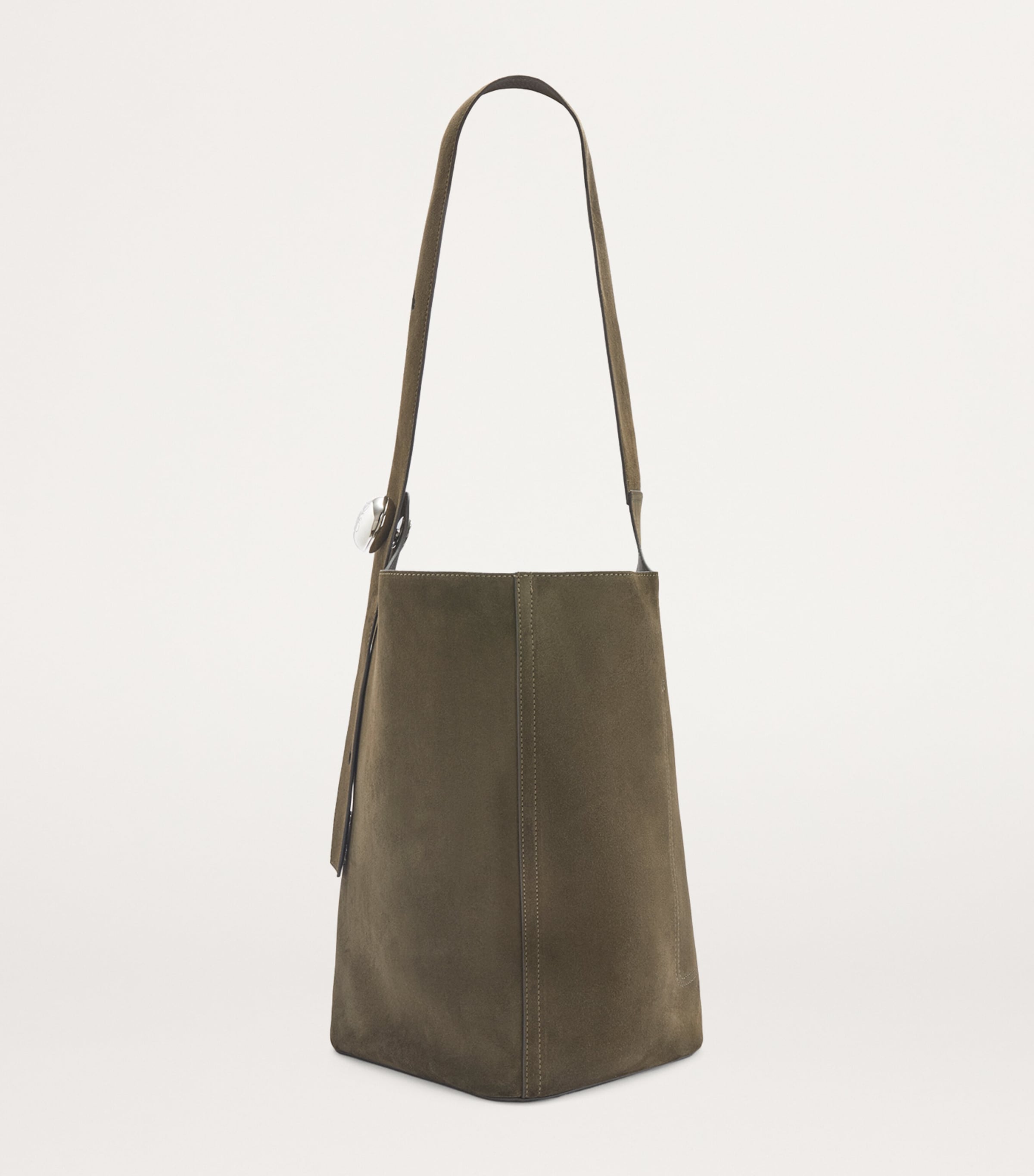Large Suede Pebble Bucket Bag DARK OLIVE Image 4