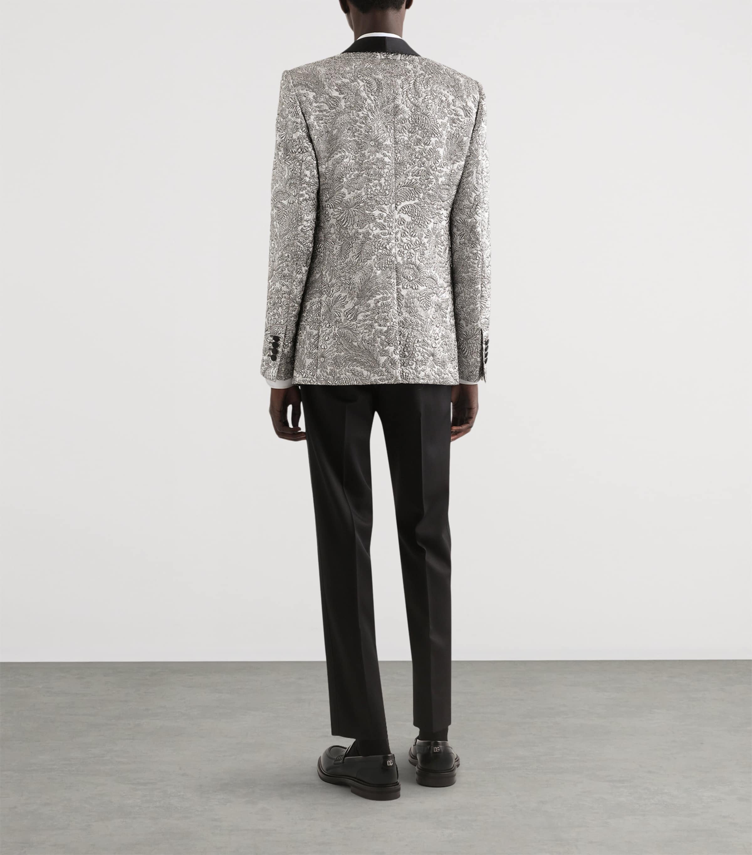 Dolce&Gabbana Mens Floral Lamé Blazer Silver Image 3