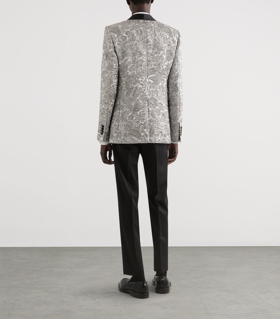 Dolce&Gabbana Mens Floral Lamé Blazer Silver Image 3