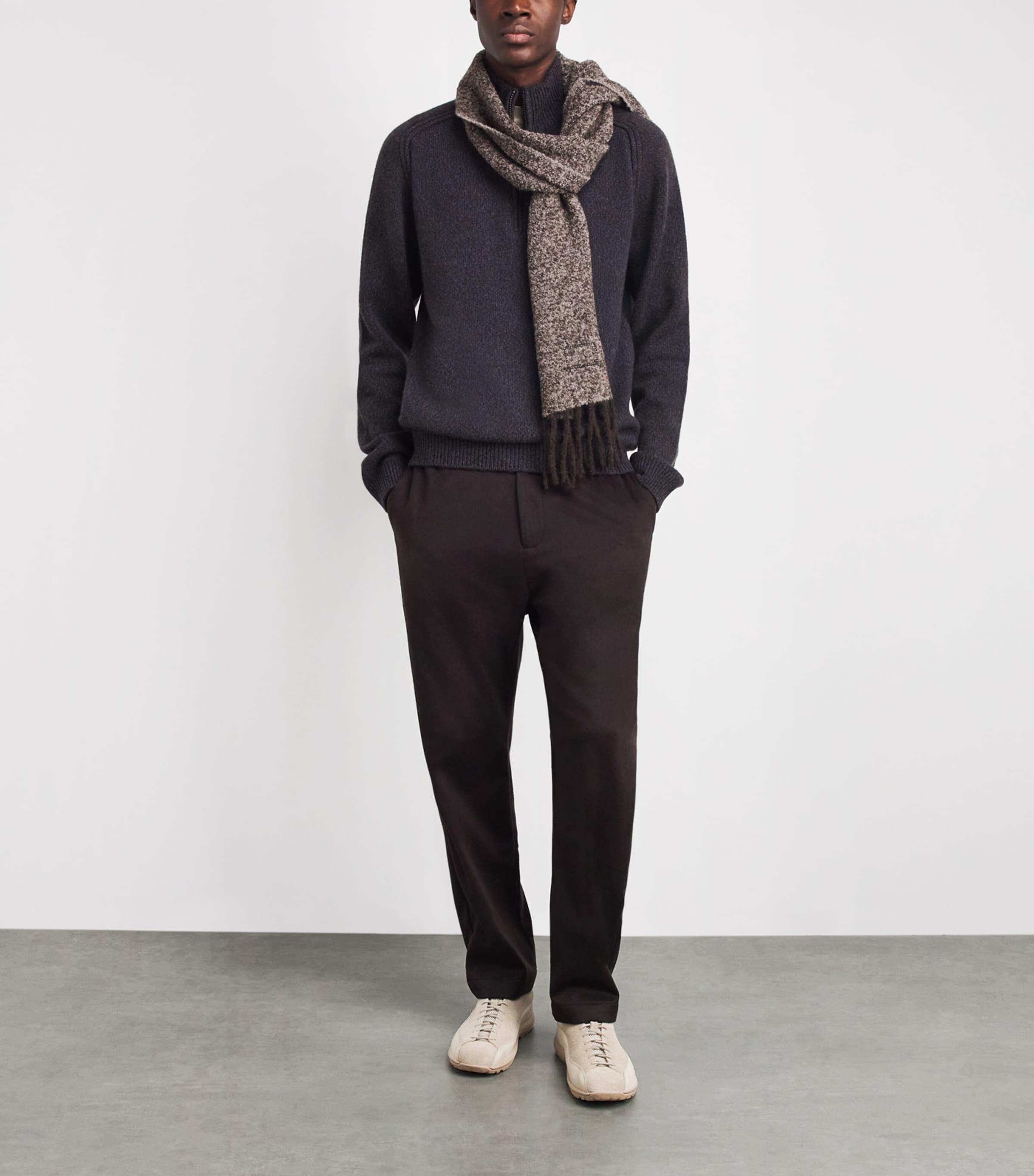 Sease Mens Cashmere Mouliné Half-Zip Sweater Blue Brown Image 2