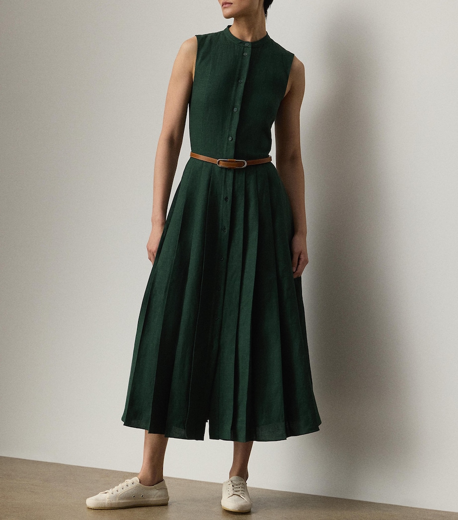 Linen Sleeveless Midi Dress DARK RACING GREEN Image 2