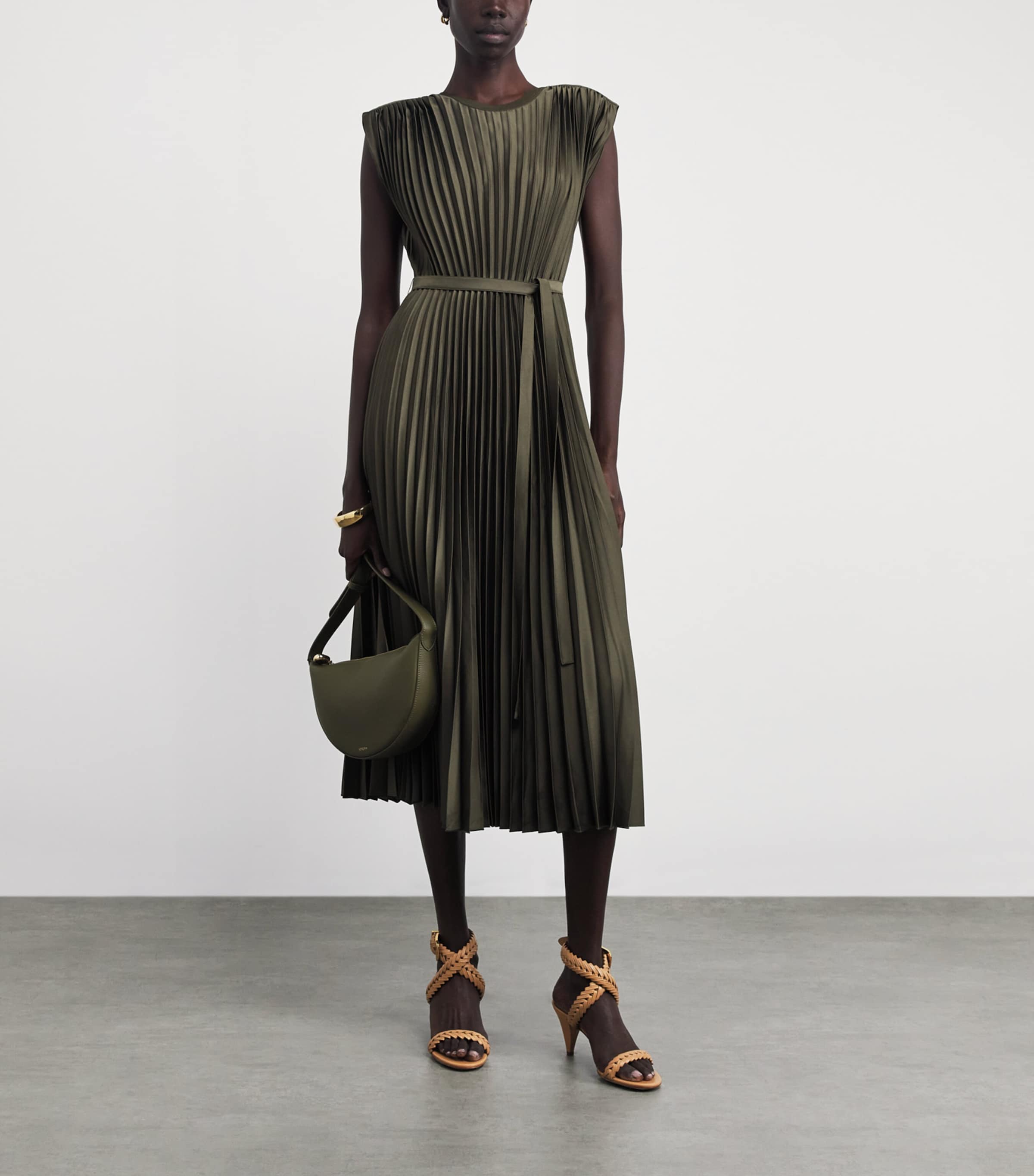 Joseph Womens Crepe Plissé Volta Midi Dress Palm Leaf Image 2