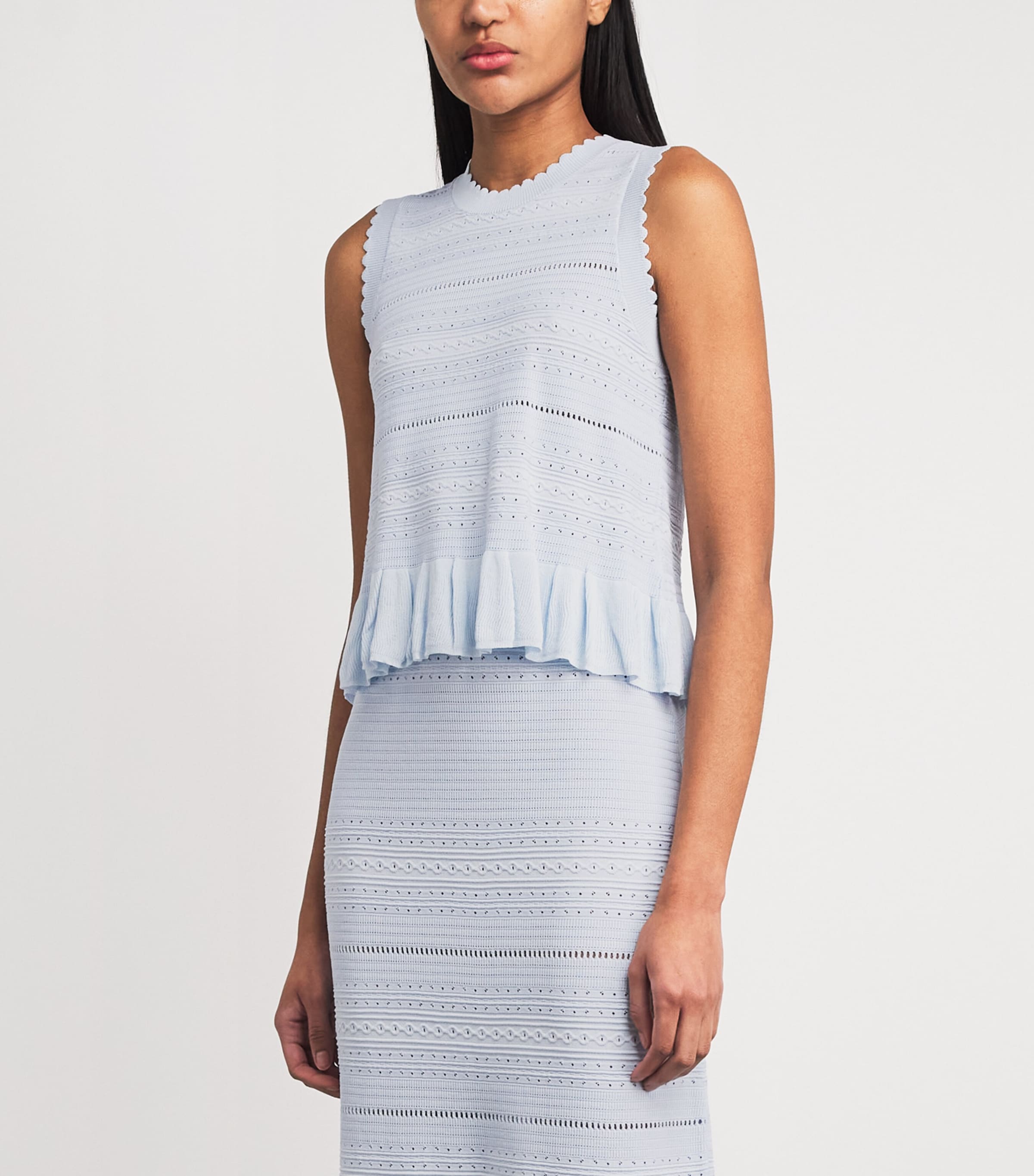 Maje Womens Ruffled Pointelle Knit Top Blue Sky Image 4