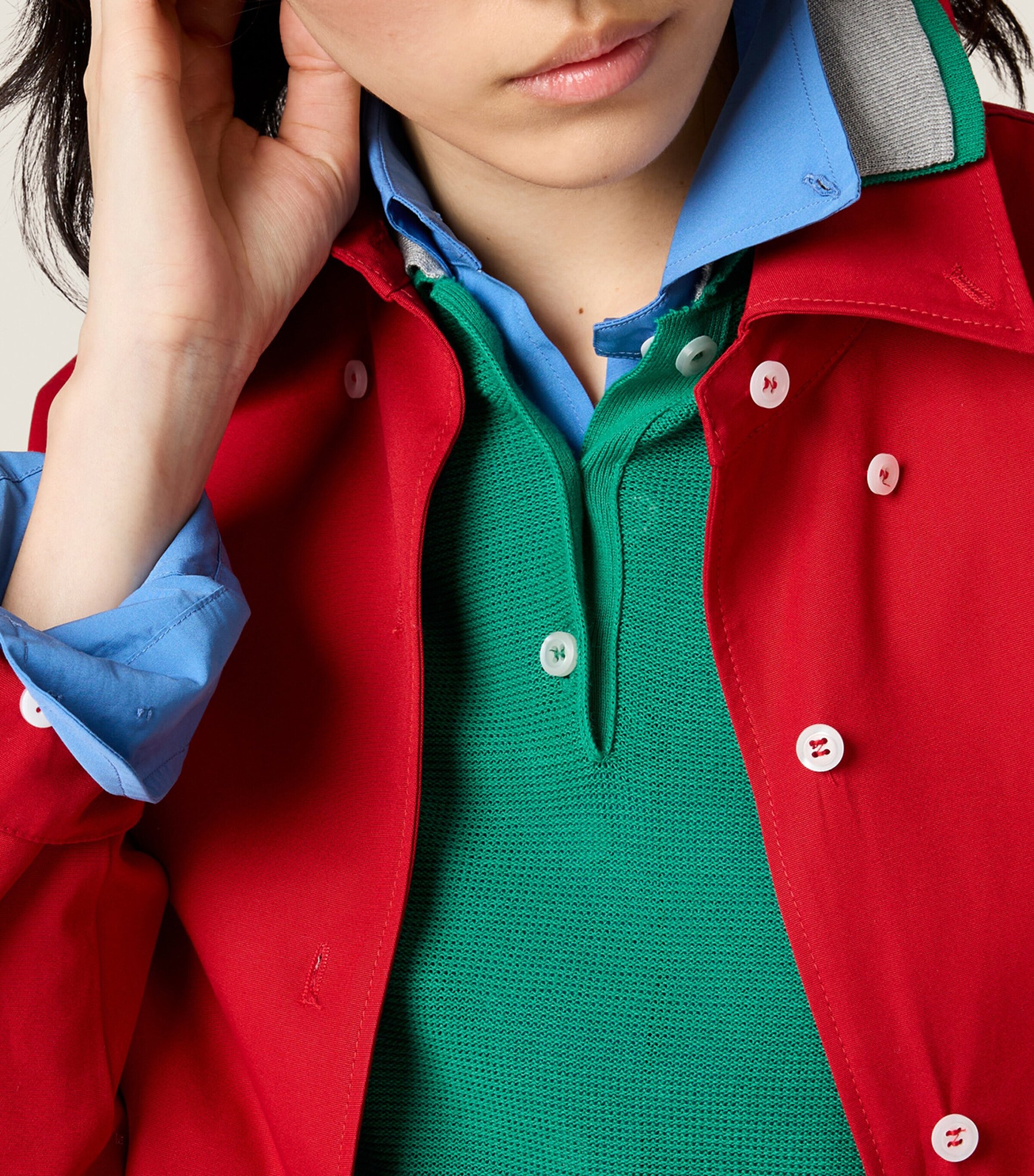 美品 MIUMIU SS25 Layered Effect Polo Shirt Miu Miu layered-effect Polo Shirt | Blue | FARFETCH