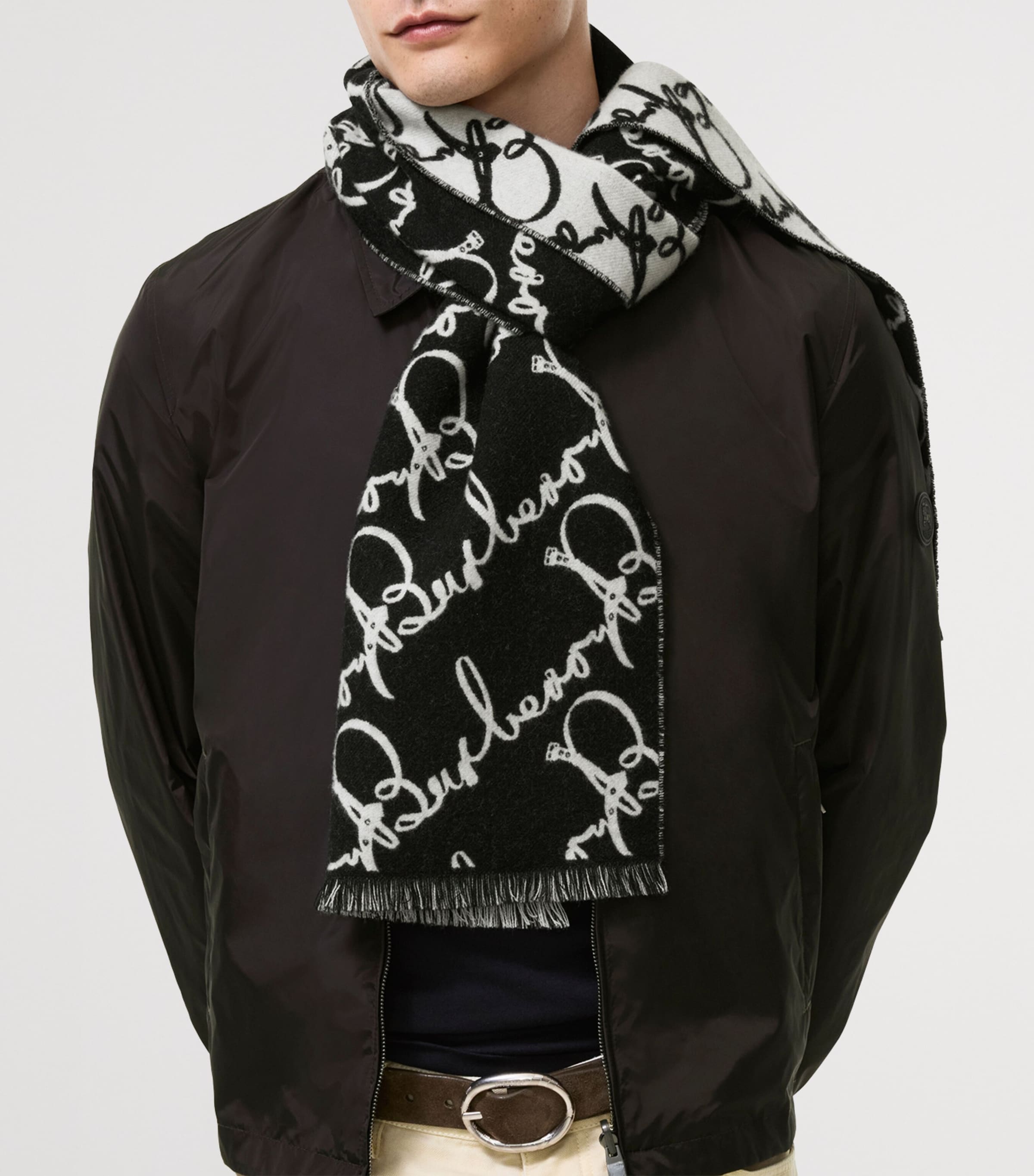 Burberry Wool Belt Logo Scarf Black/ecru Image 2