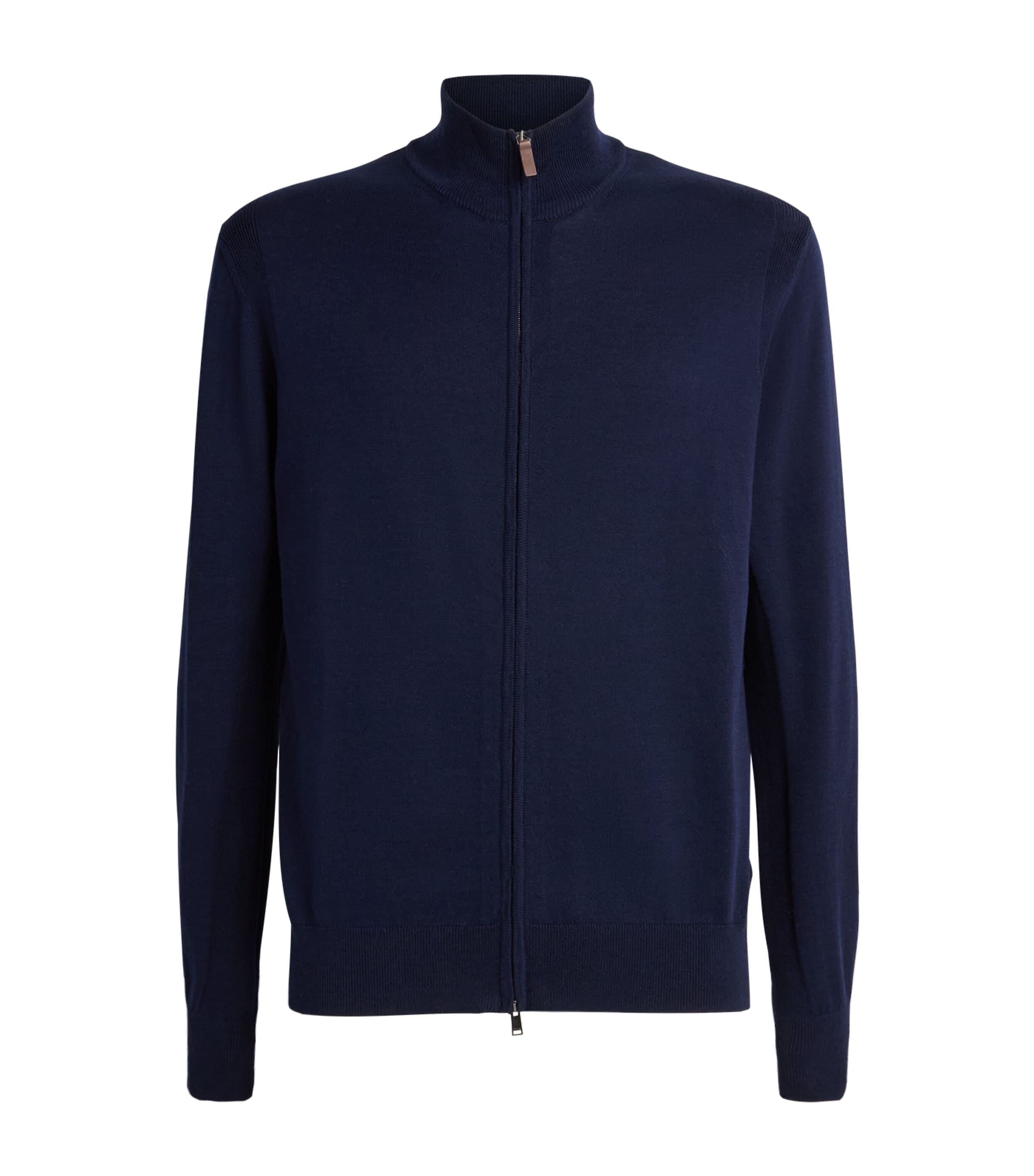 Eton Mens Cotton Zip Cardigan Navy Blue Image 1