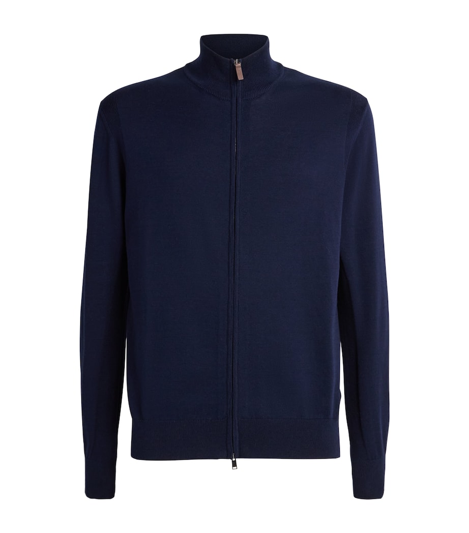 Eton Mens Cotton Zip Cardigan Navy Blue Image 1