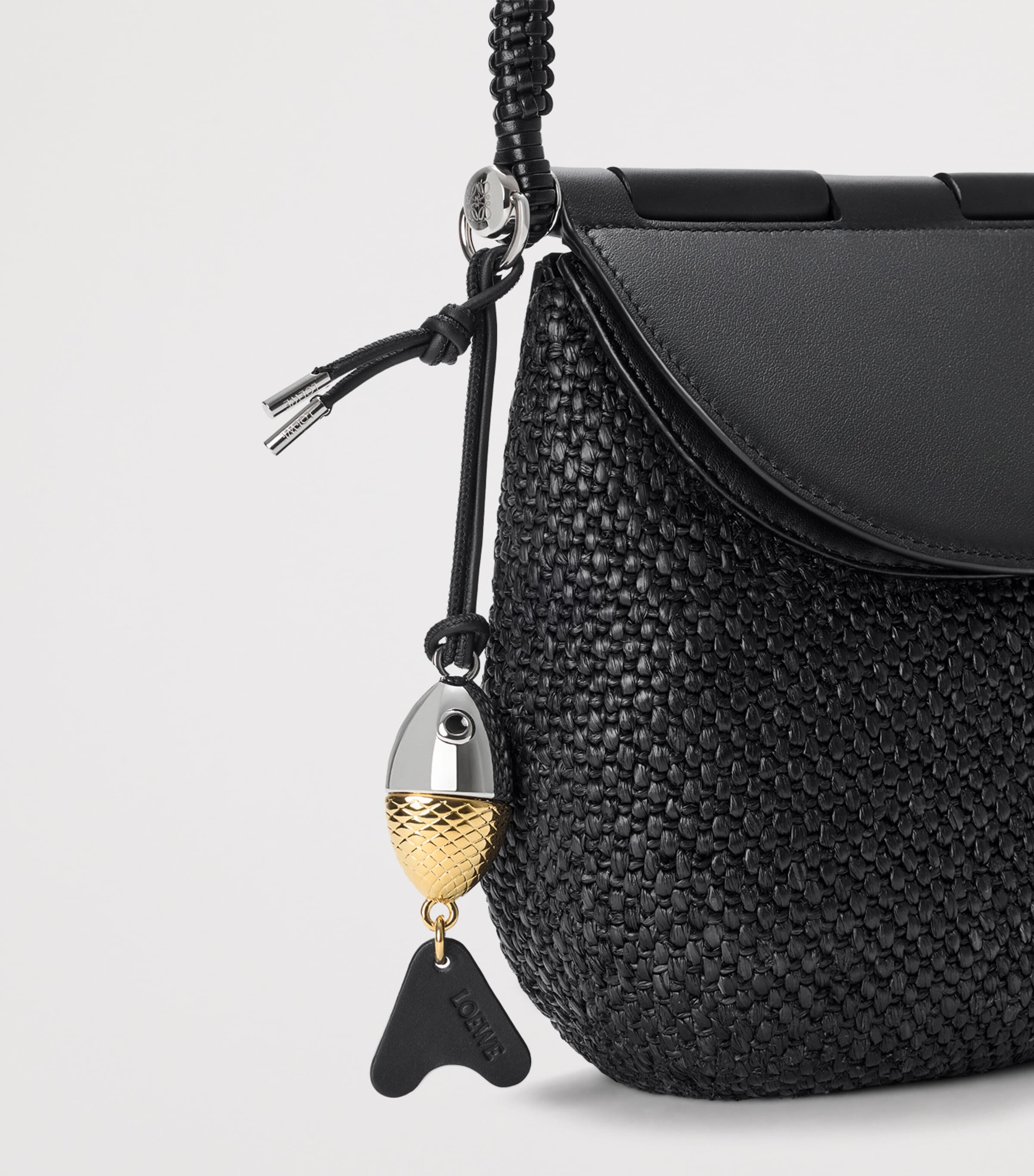 LOEWE Black x Paula's Ibiza Medium Raffia Pescador Top-Handle Bag