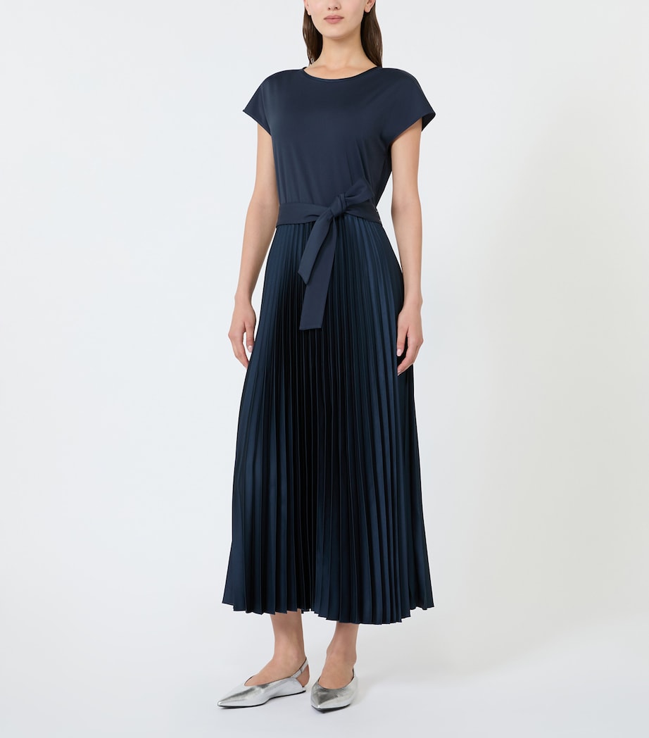 Weekend Max Mara Womens Short-Sleeve Pleated Midi Dress Navy Image 3