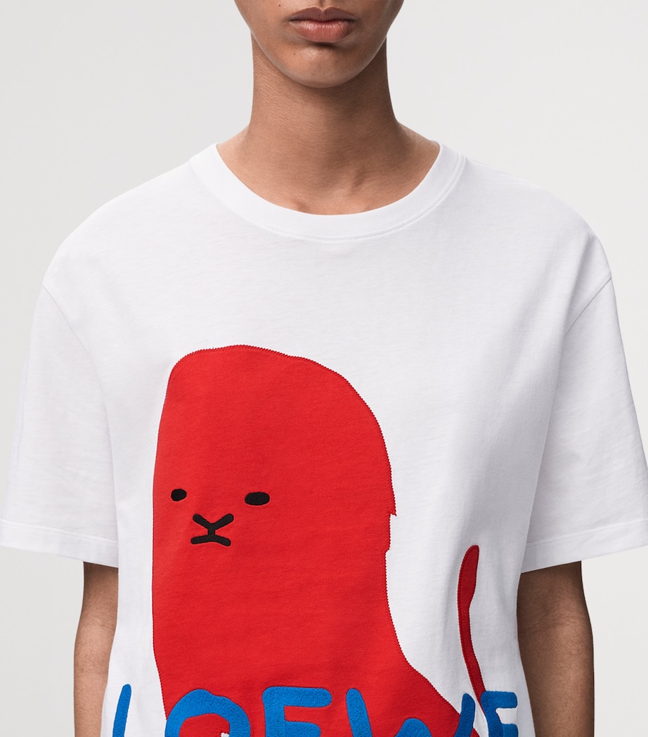 LOEWE Womens Cotton-Blend Printed T-Shirt White Image 5