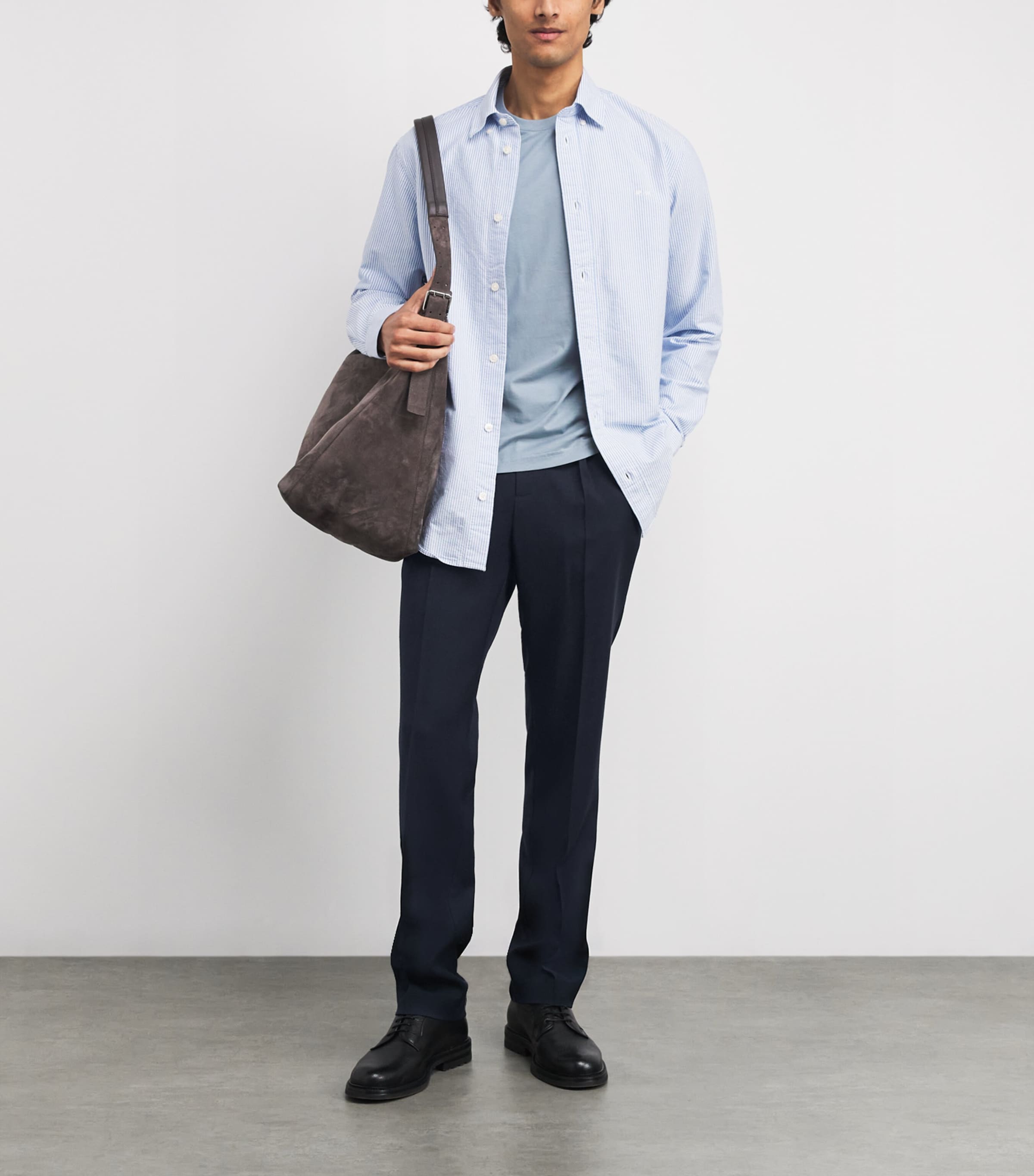 Wool Pleated Straight Trousers NAVY BUAA Image 2