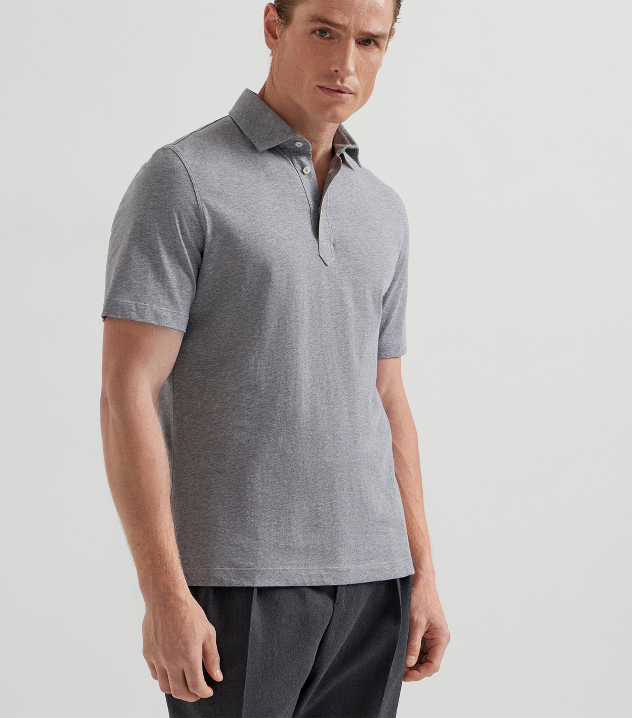 Brunello Cucinelli Grey Cotton-Jersey Polo Shirt | Harrods US