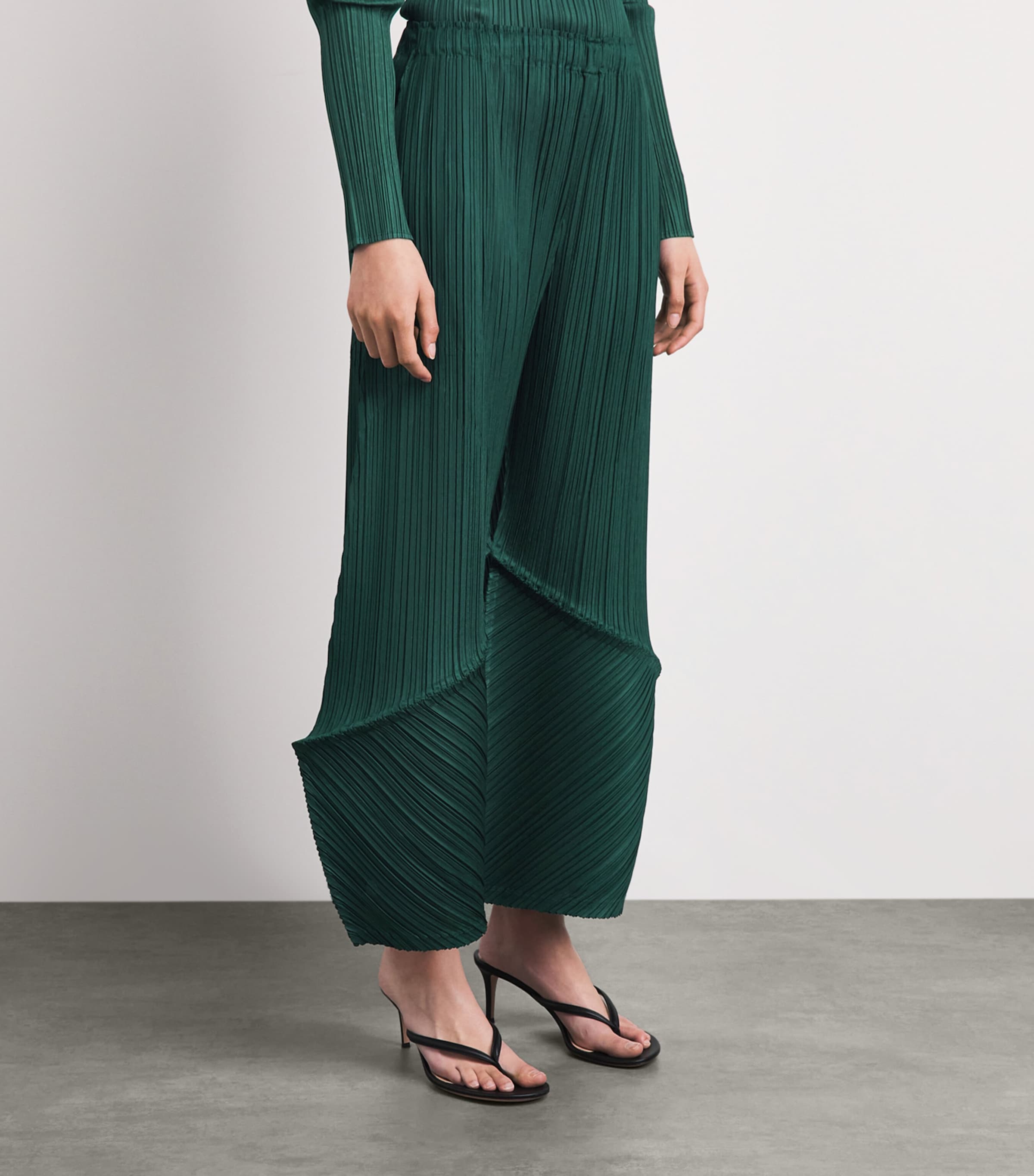 Pleats Please Issey Miyake Womens Thicker Bottoms 2 Flared Trousers Dark Green Image 4