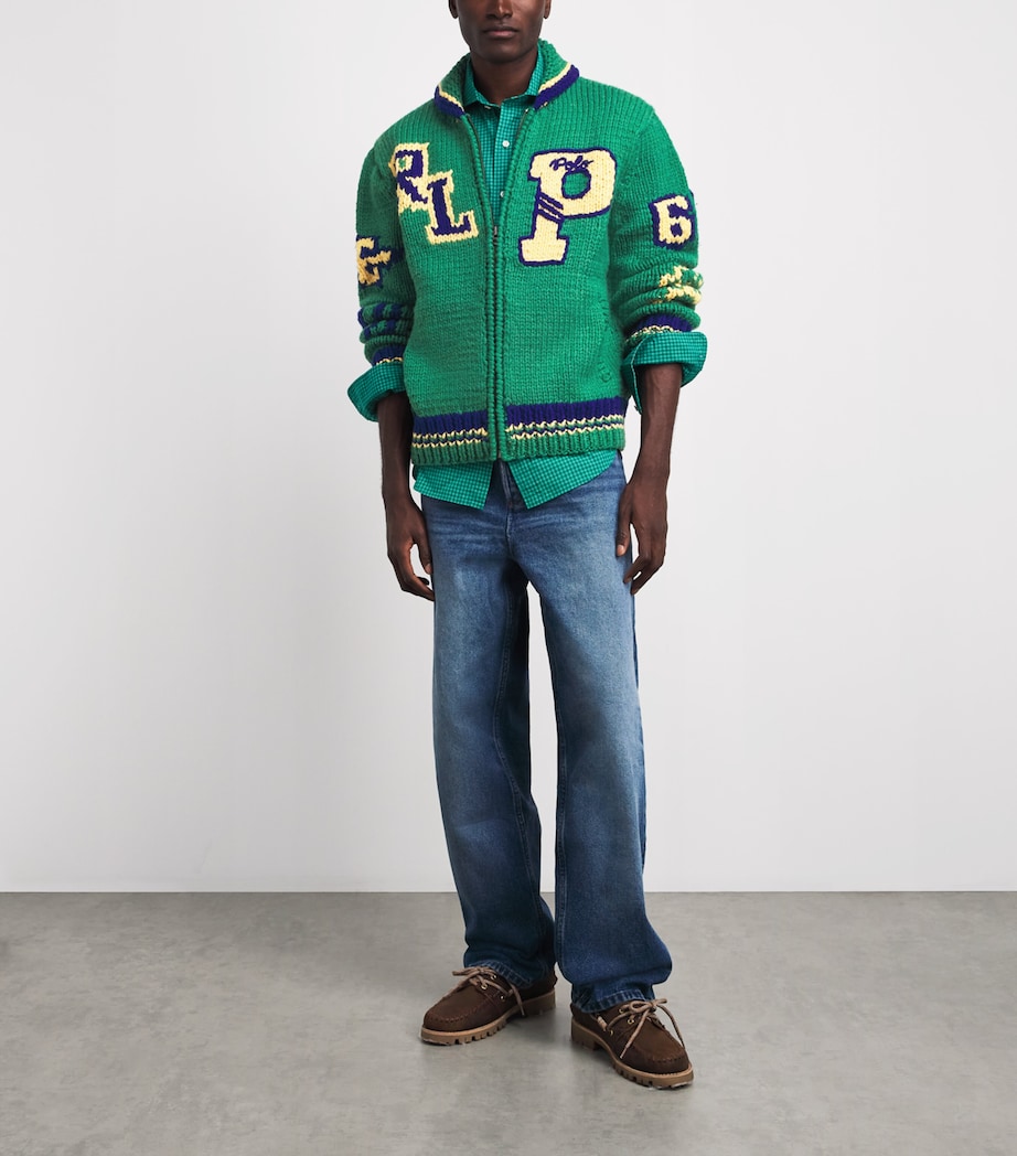 Polo Ralph Lauren Mens Wool Varsity Zip-Up Cardigan Green Combo Image 2