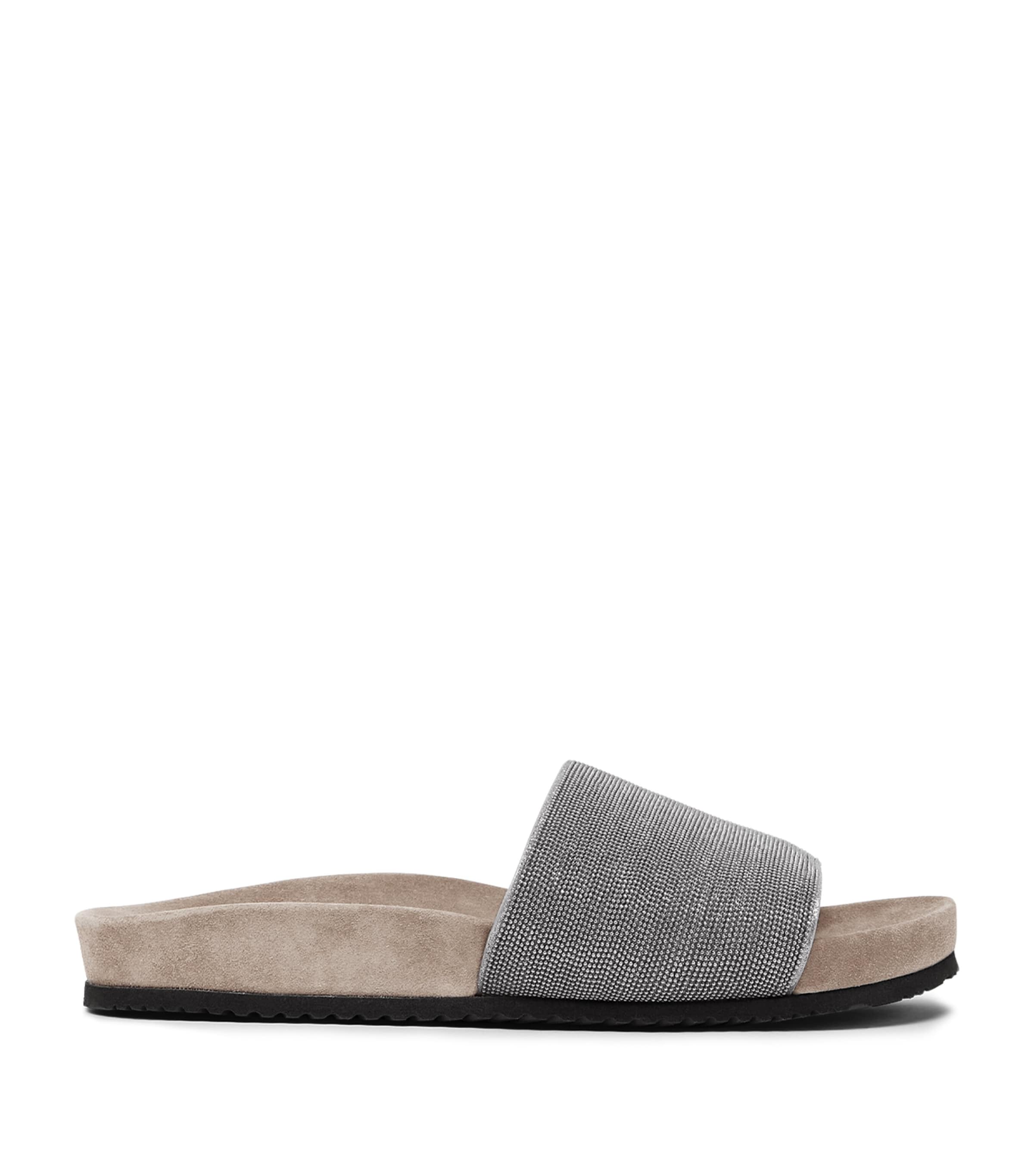 Brunello Cucinelli Suede Embellished Slides In Animal Print