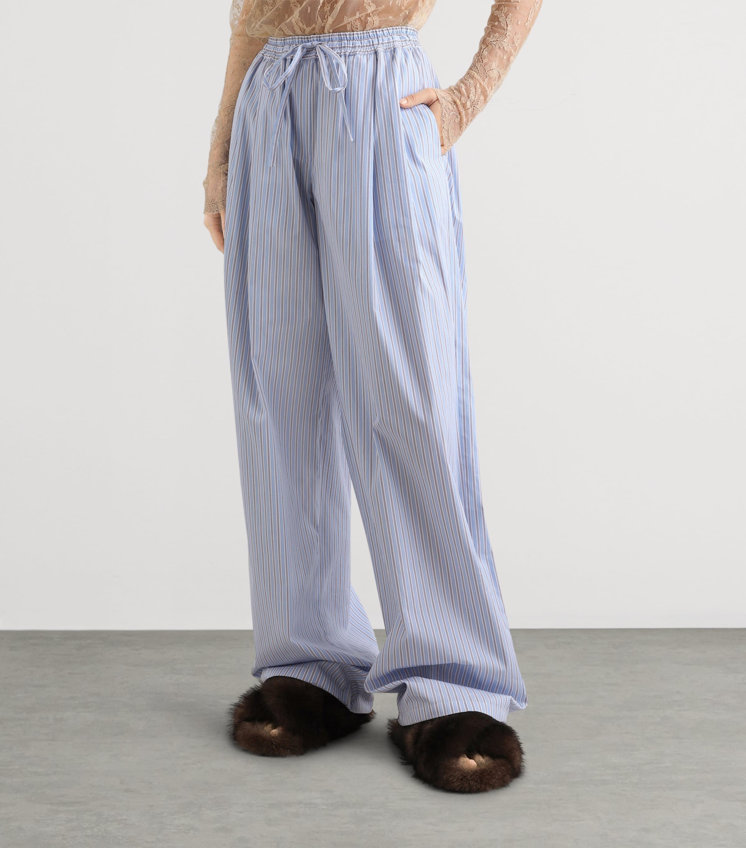Dolce&Gabbana Womens Cotton-Silk Stripe Trousers Stri Image 4