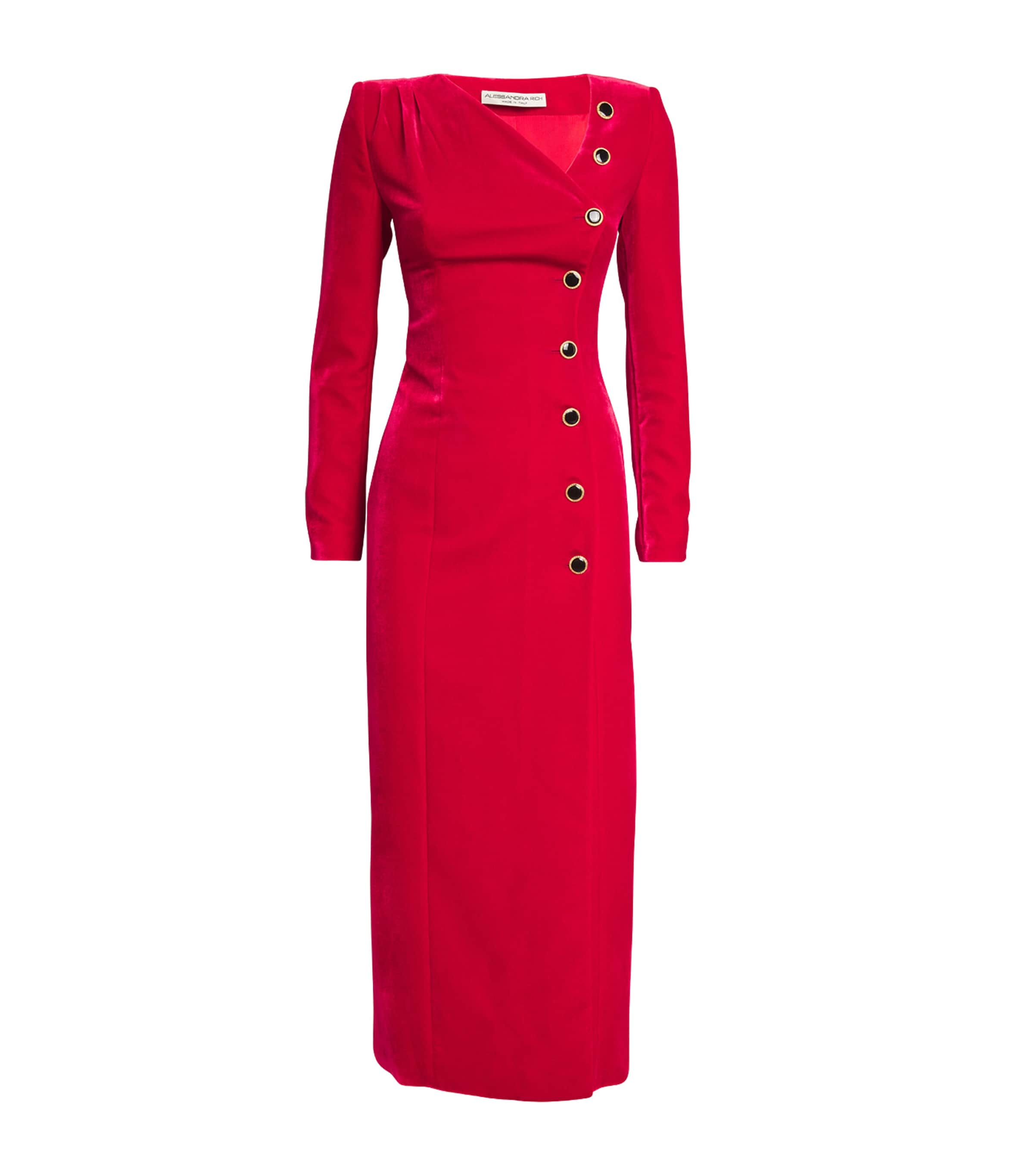 Shop Alessandra Rich Velvet Midi Dress In Red