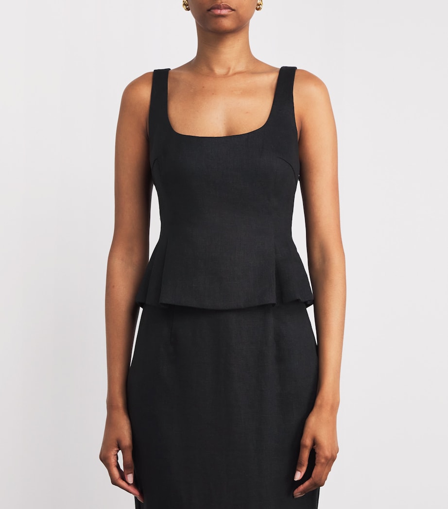 Linen Rosalie Peplum Top BLACK Image 3