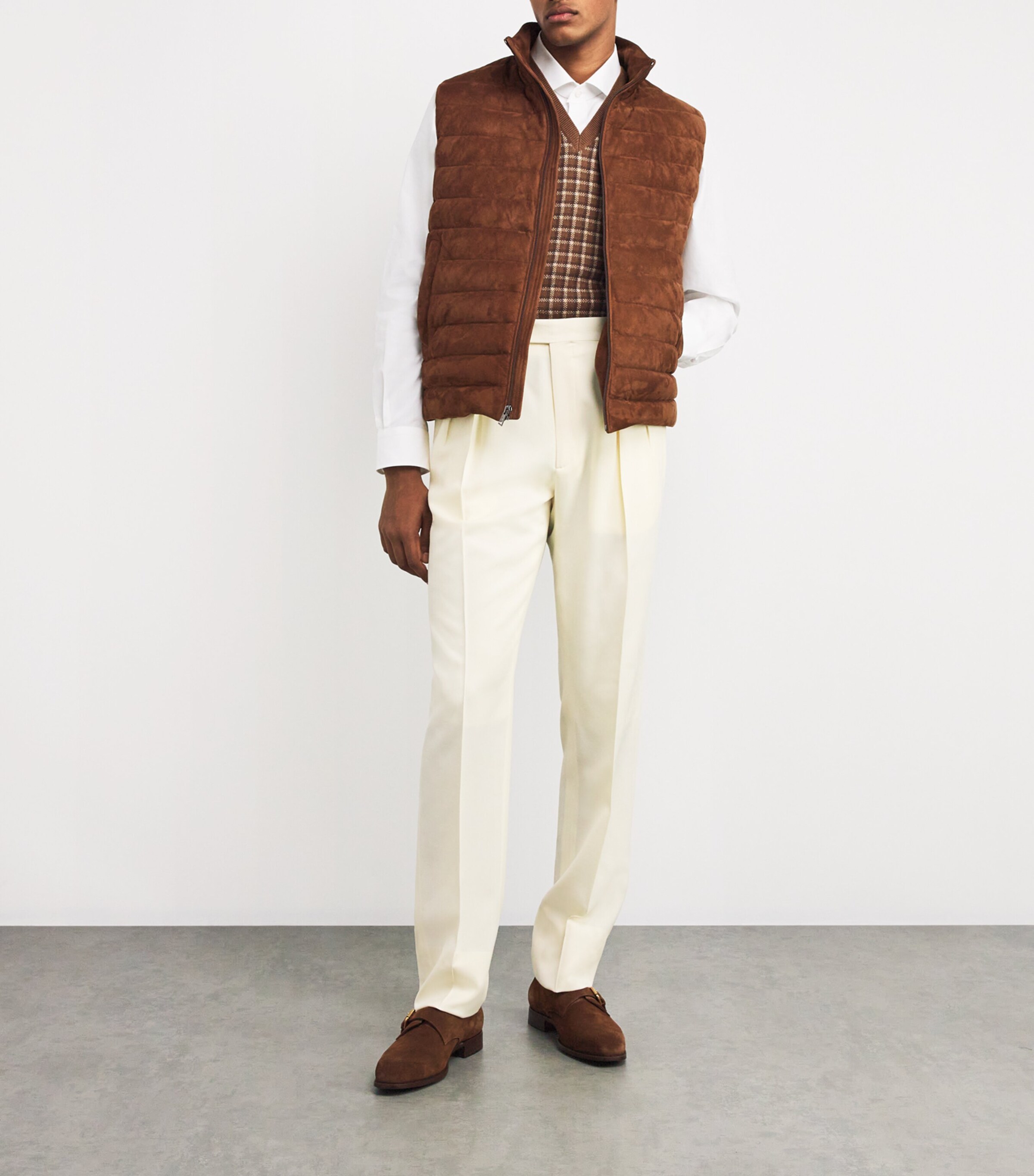Ralph Lauren Purple Label Mens Suede Hoffman Padded Gilet Chestnut Brown Image 2