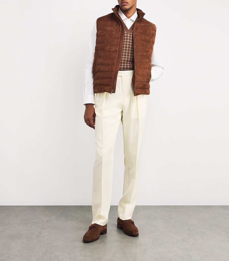 Ralph Lauren Purple Label Mens Suede Hoffman Padded Gilet Chestnut Brown Image 2