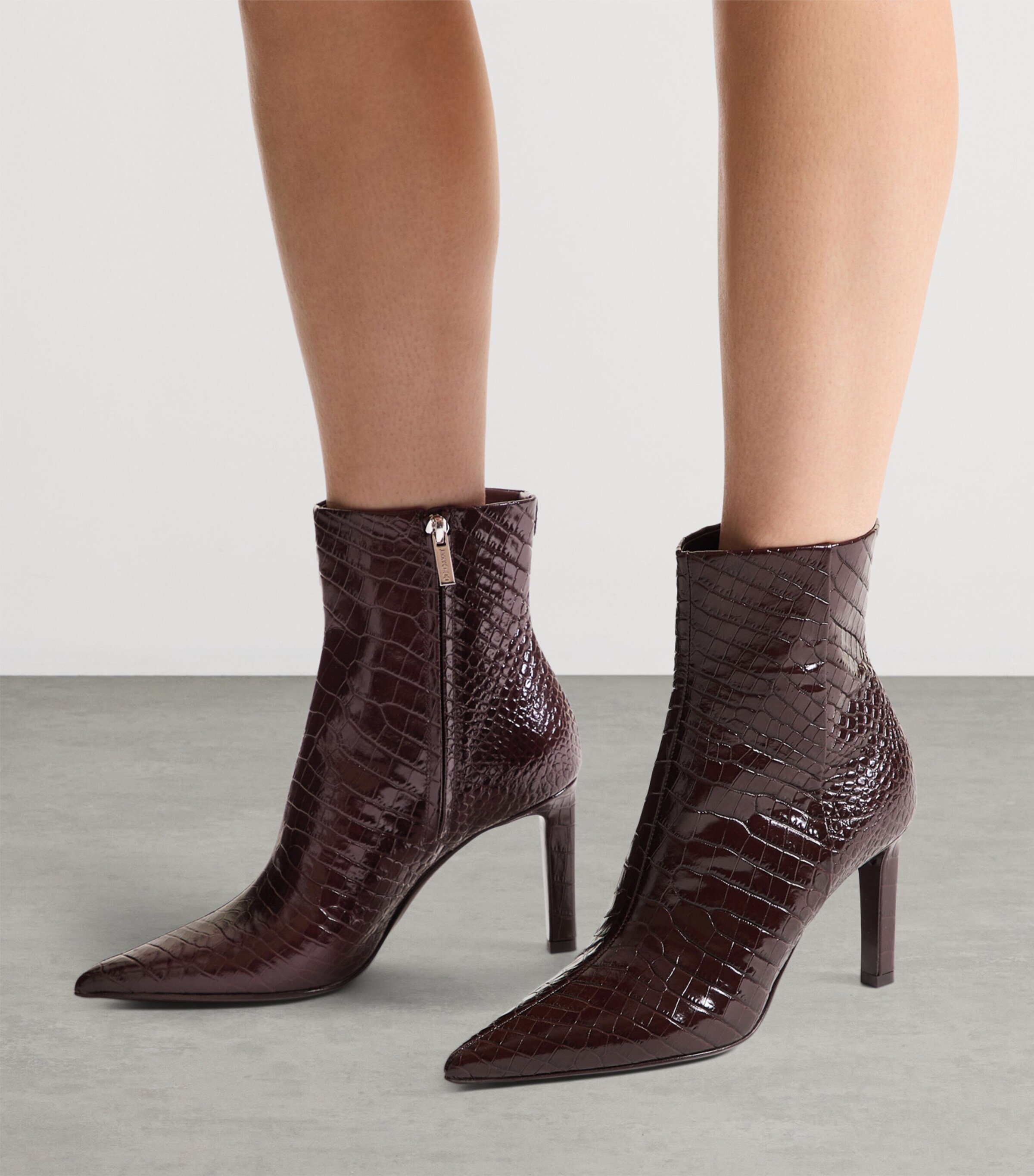 Frankie 85 Croc-Embossed Leather Ankle Boots CHOCOLATE Image 5