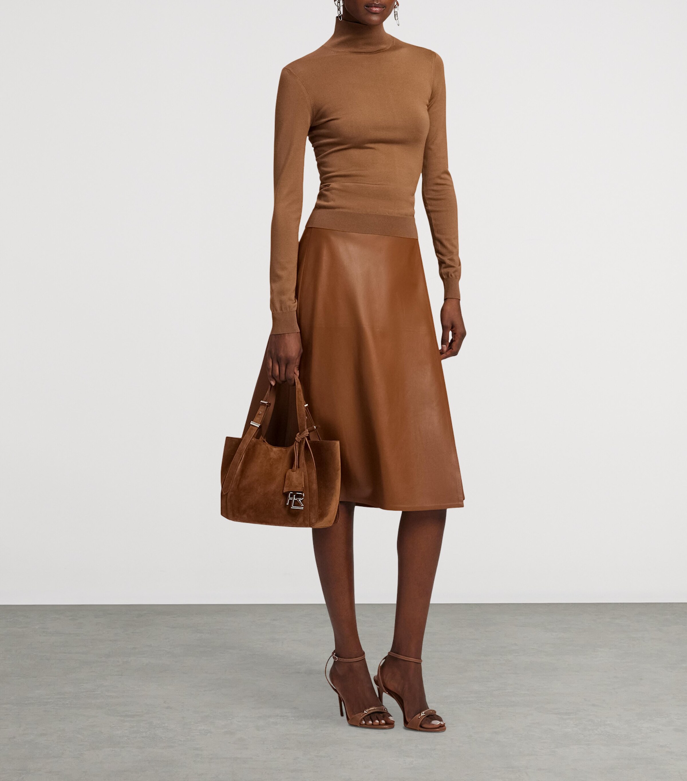 Lambskin A-Line Midi Skirt LIGHT TOFFEE Image 8