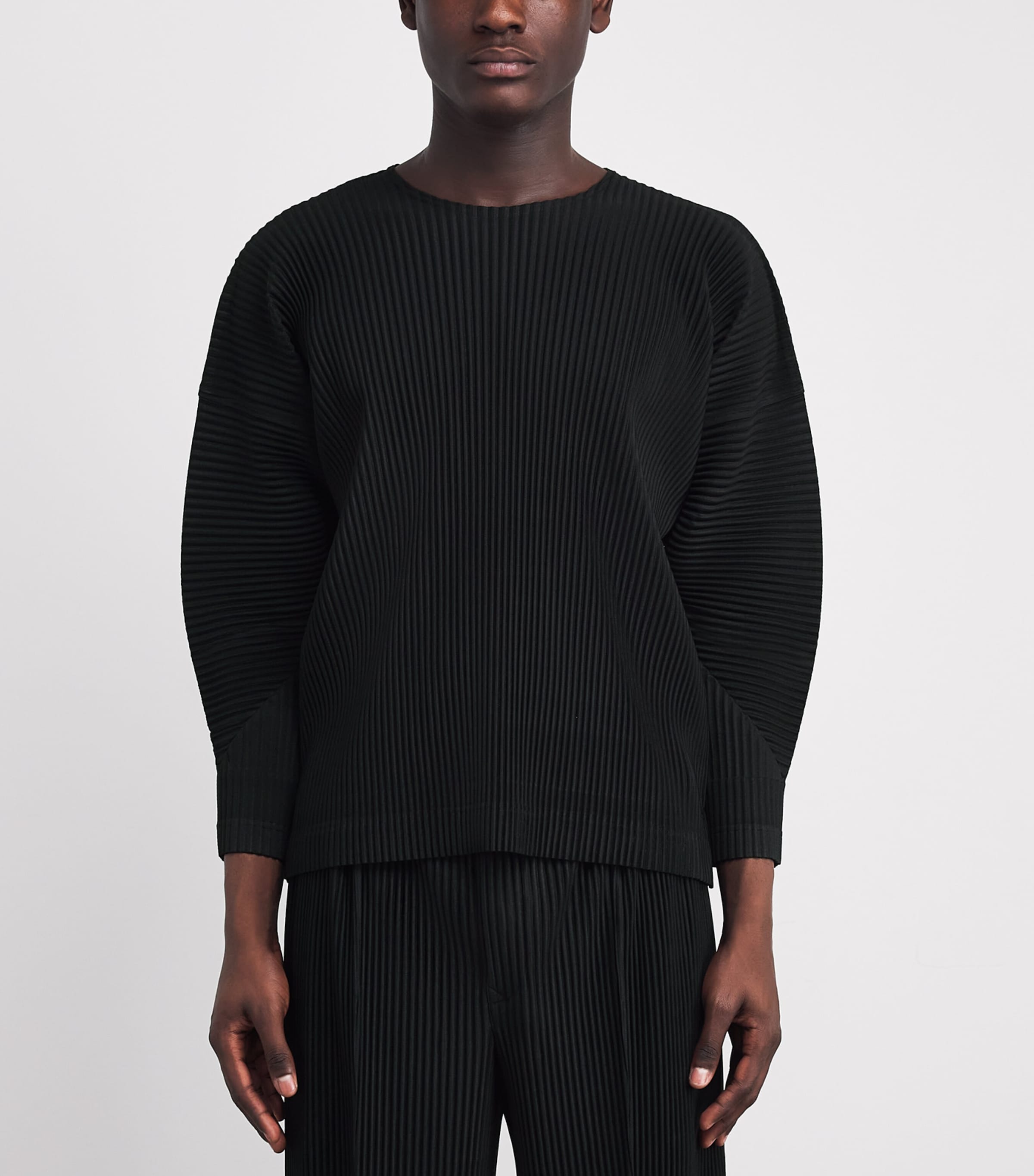 Pleated Long-Sleeve T-Shirt 15-BLACK Image 3