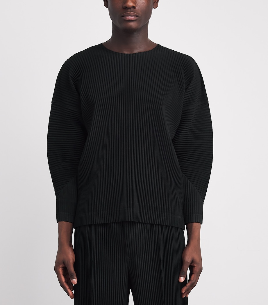 Pleated Long-Sleeve T-Shirt 15-BLACK Image 3