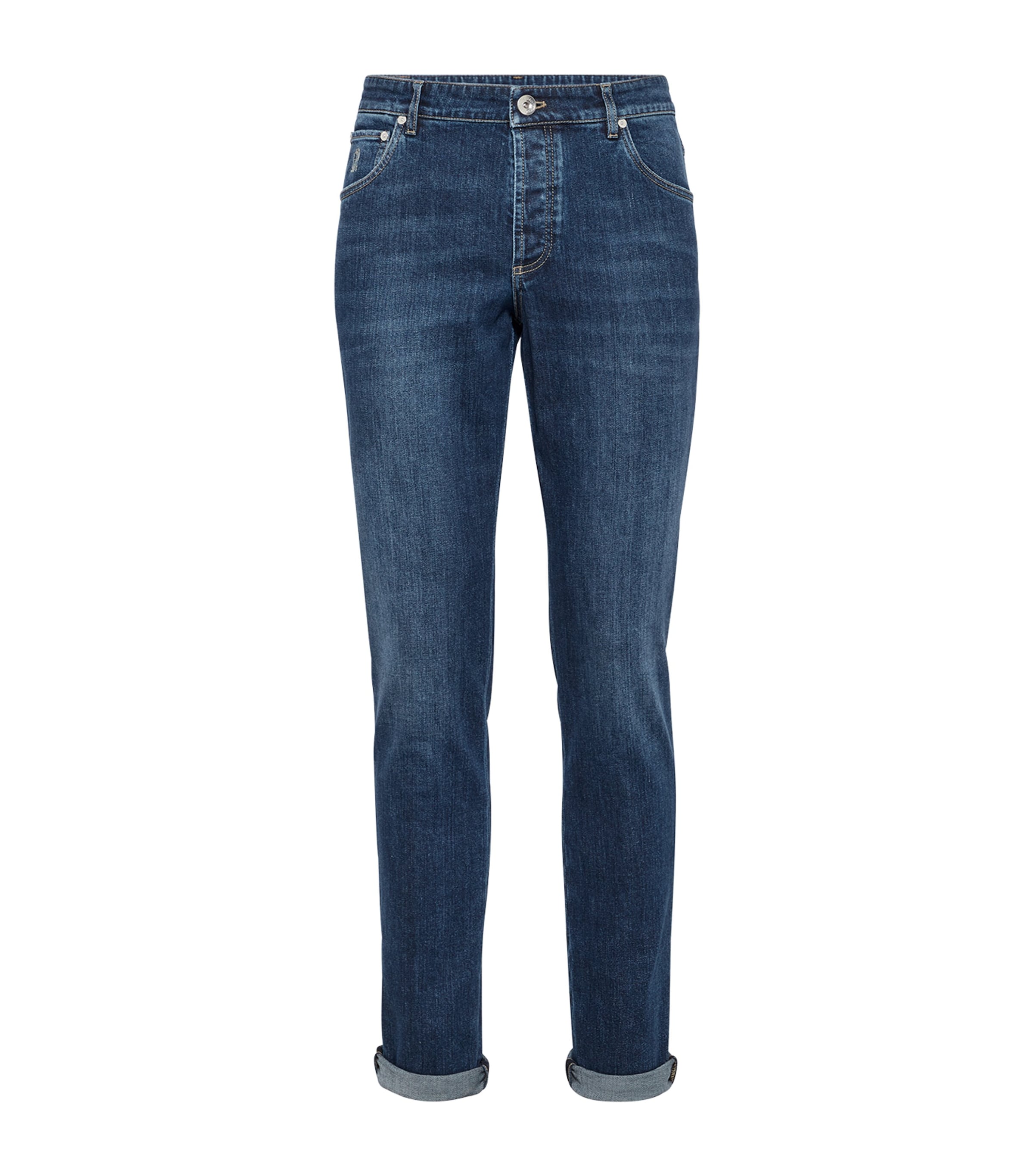 Brunello Cucinelli Slim Fit Five-pocket Trousers In Blue