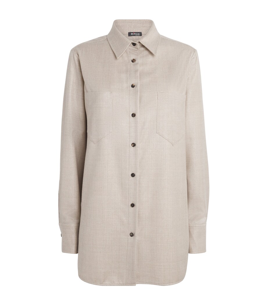 Kiton Womens Virgin Wool Check Shimmer Oversized Shirt Beige Image 1