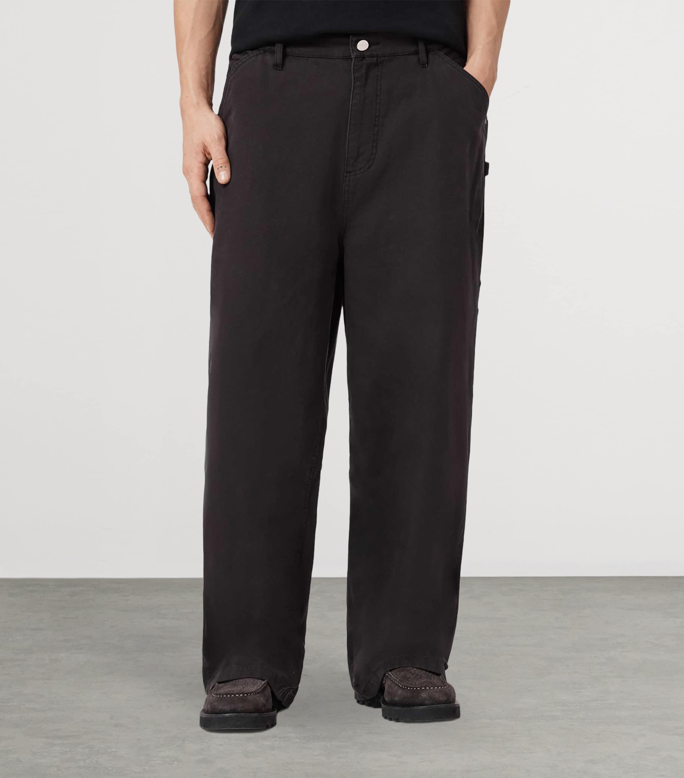 AllSaints Mens Organic Cotton Jackson Barrel Trousers Tanner Black Image 3