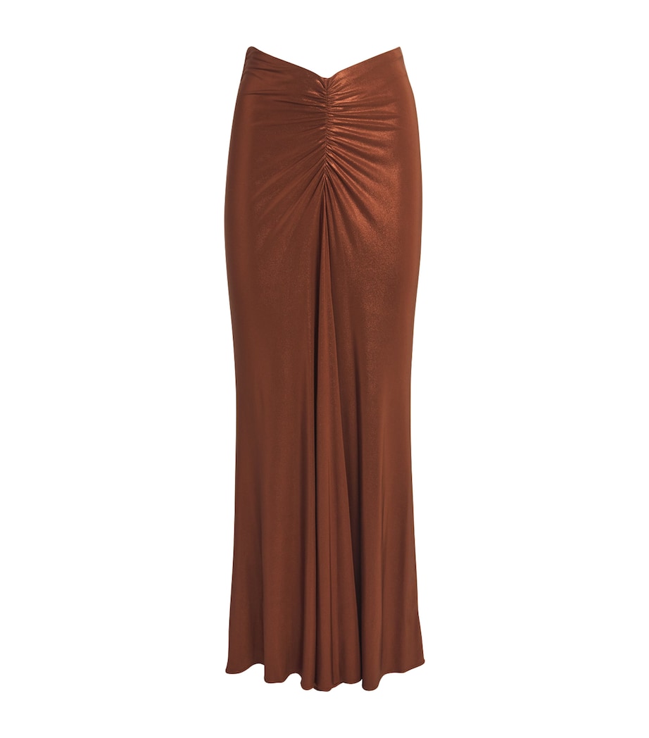LAPOINTE Womens Coated Jersey Ruched Maxi Skirt Copper Image 1