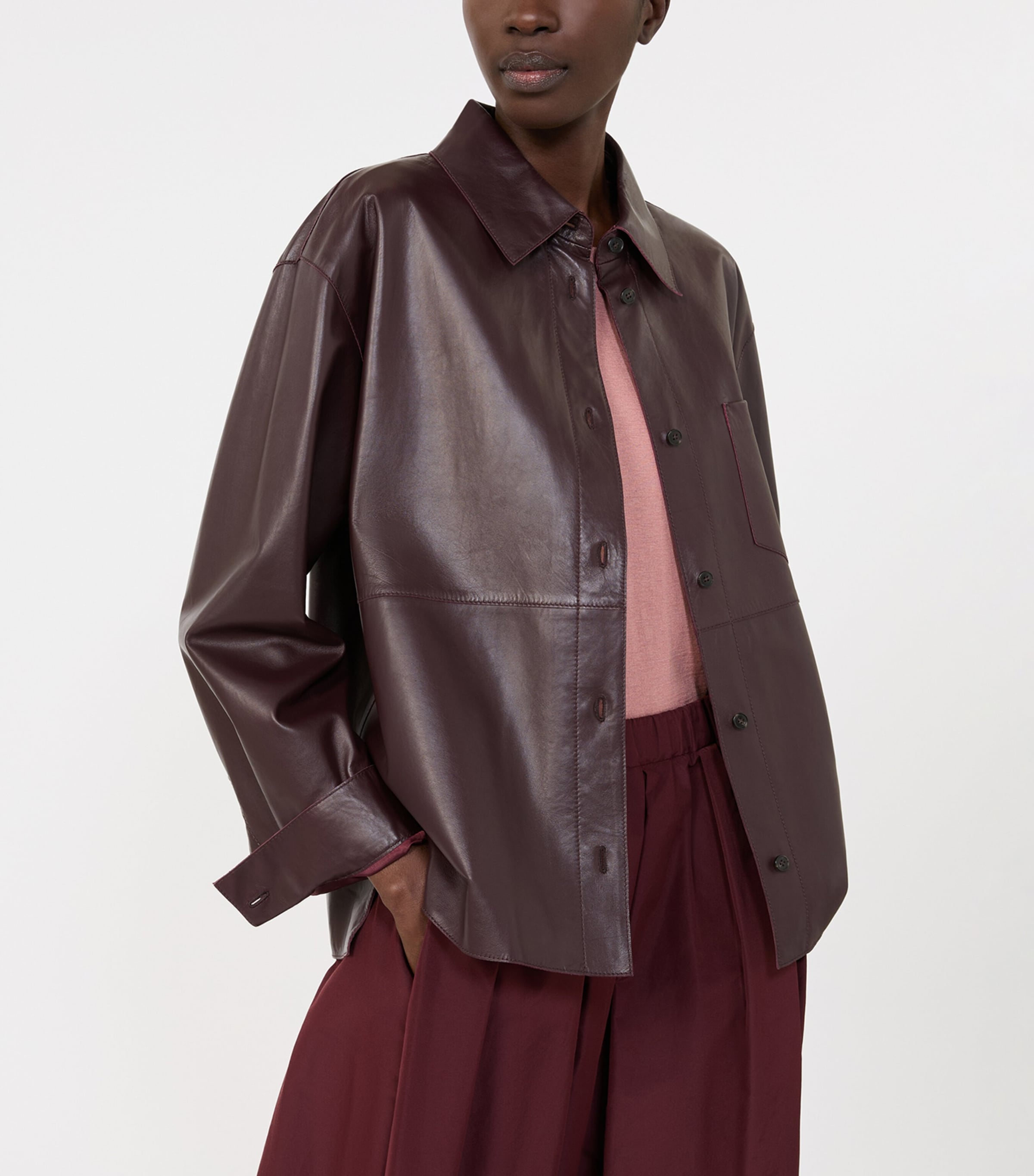 Weekend Max Mara Womens Nappa Leather Shirt Jacket Bordeaux Image 3