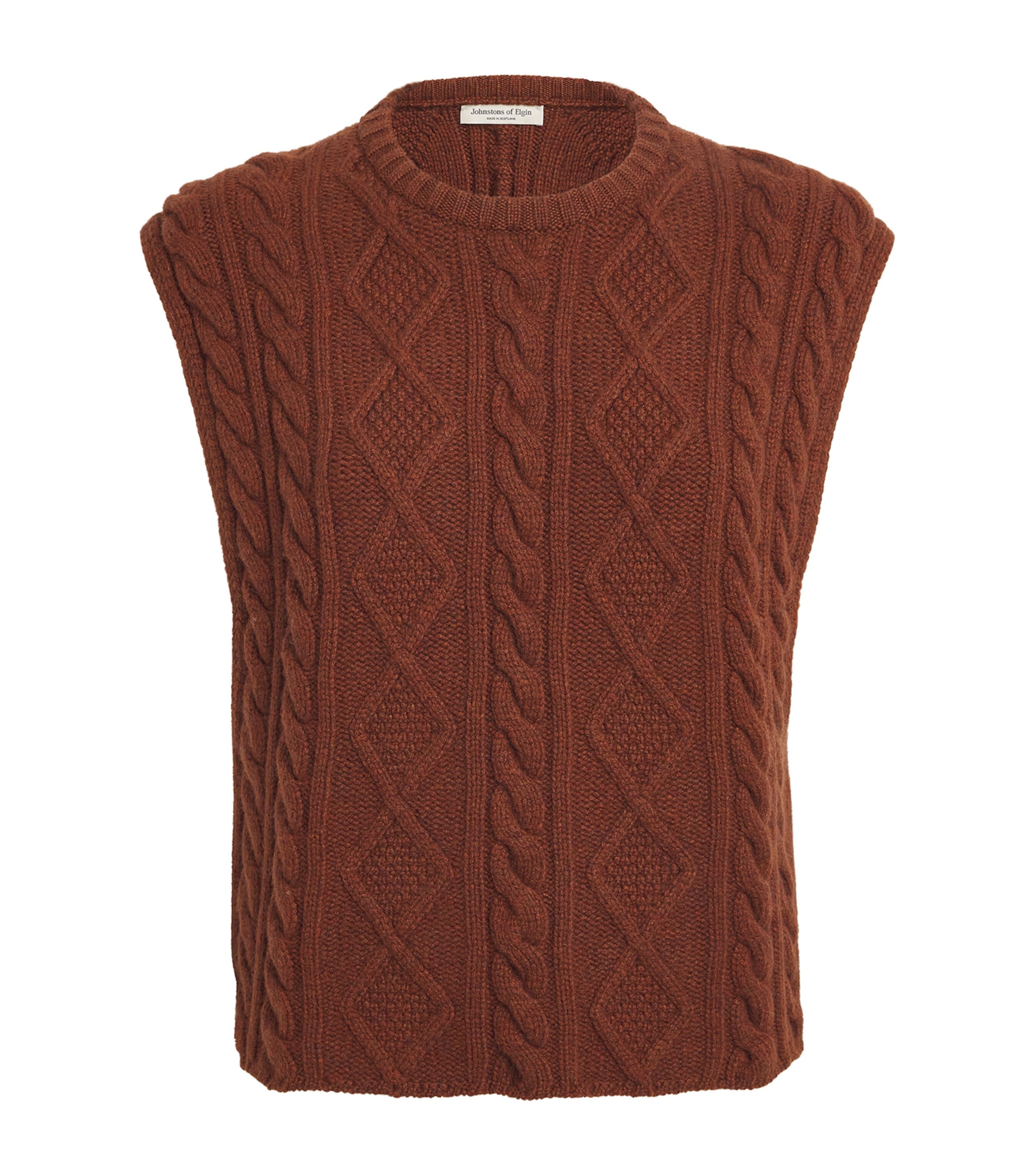 Johnstons Of Elgin Cashmere Aran Sweater Vest In Brown