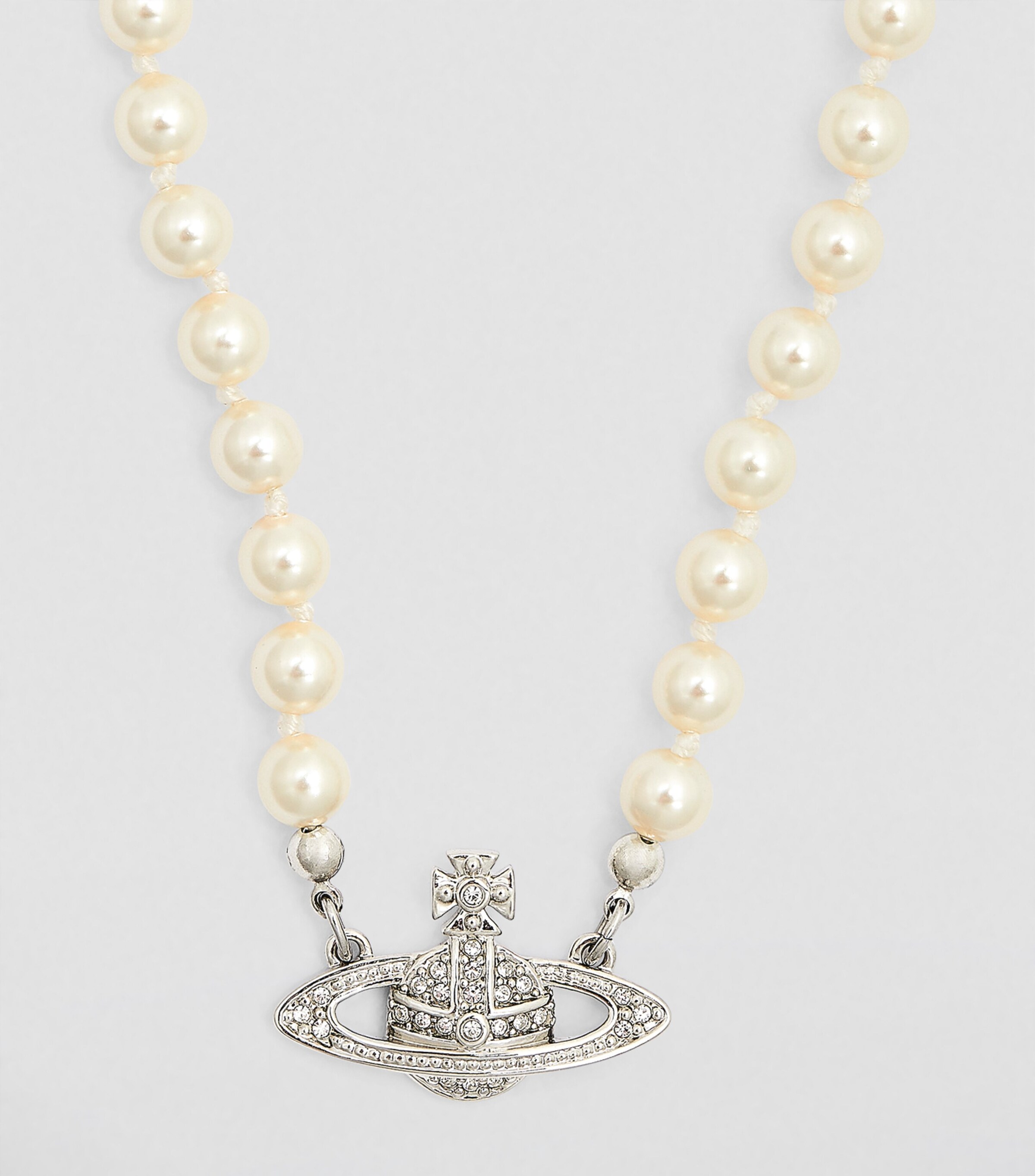 Vivienne Westwood Silver Pearl Mini Bas Relief Necklace