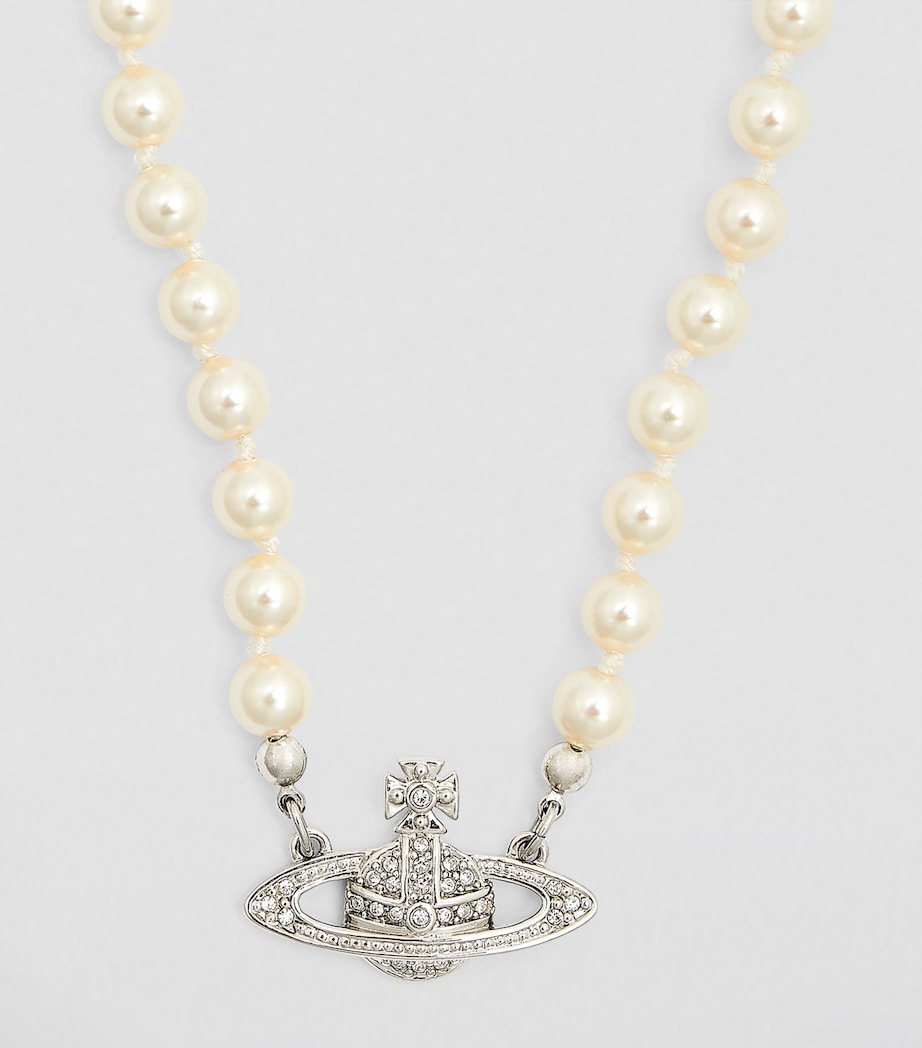 Vivienne Westwood Pearl Mini Bas Relief Necklace Plat/crm/cryst Image 2