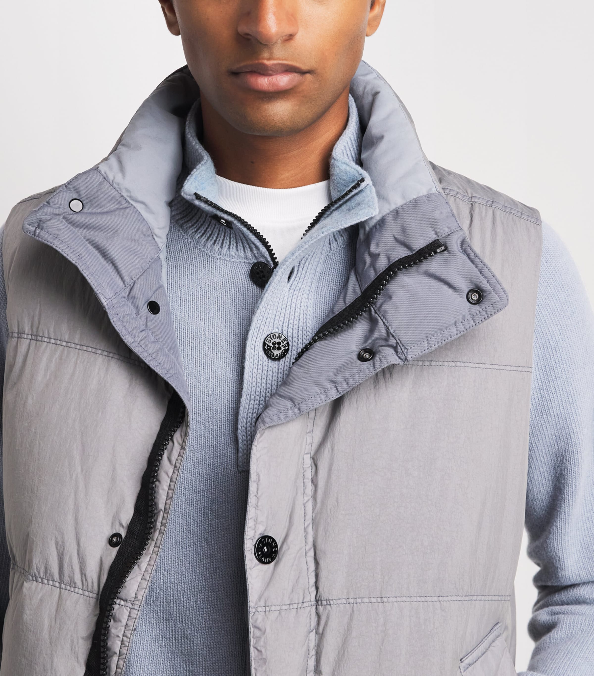 Stone Island Mens Wool-Blend Button-Up Sweater Image 3