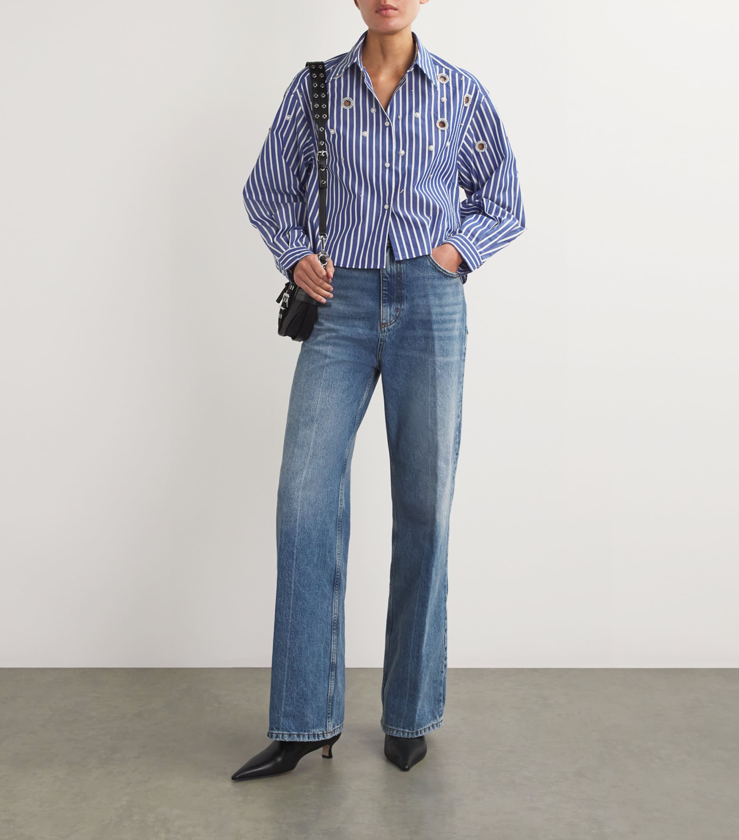 Cropped Embellished Shirt BLUE Image 2