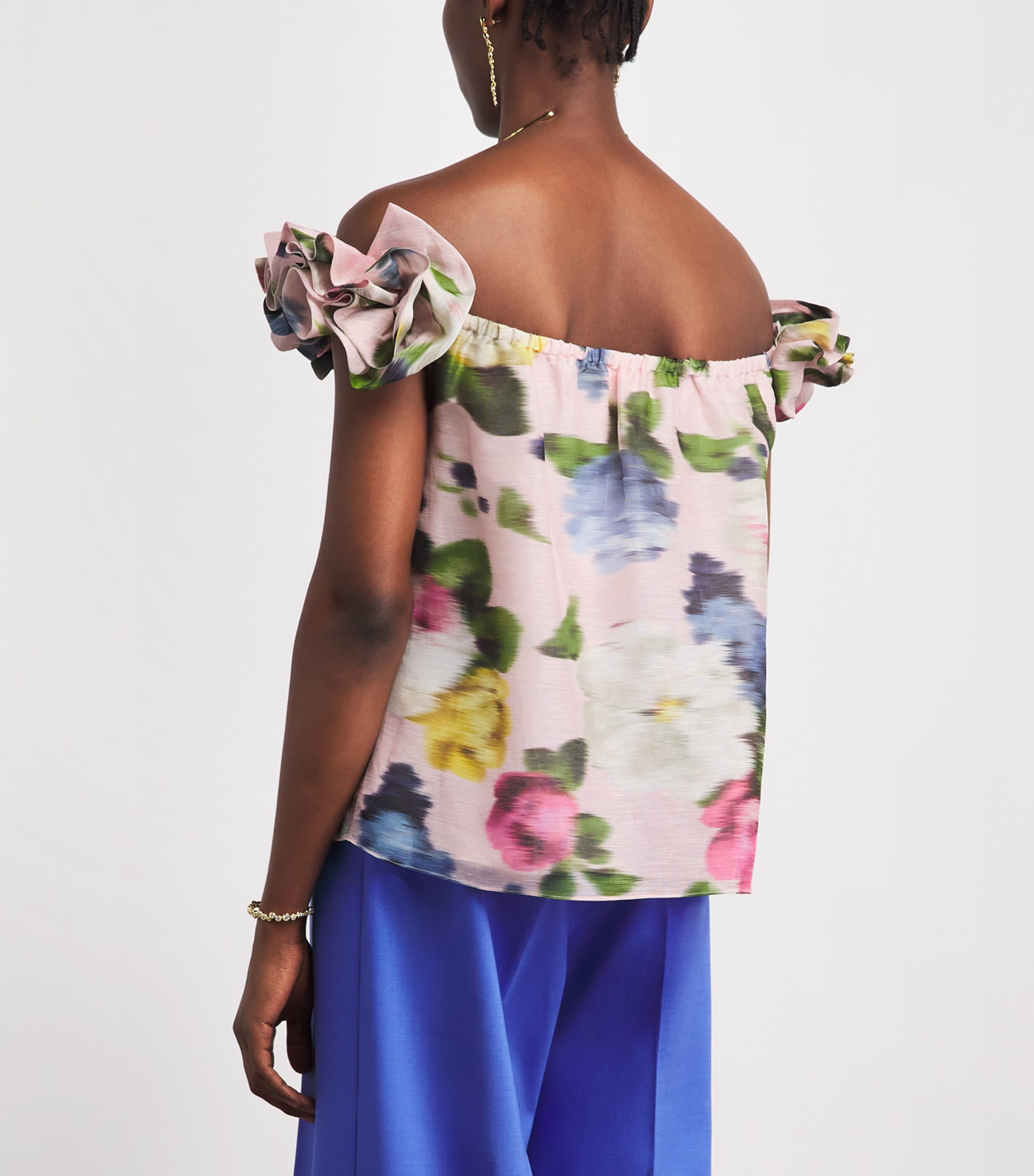 Carolina Herrera Womens Linen-Silk Floral Off-the-Shoulder Top Rosewater Multi Image 5