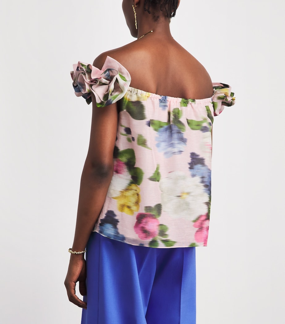Carolina Herrera Womens Linen-Silk Floral Off-the-Shoulder Top Rosewater Multi Image 5