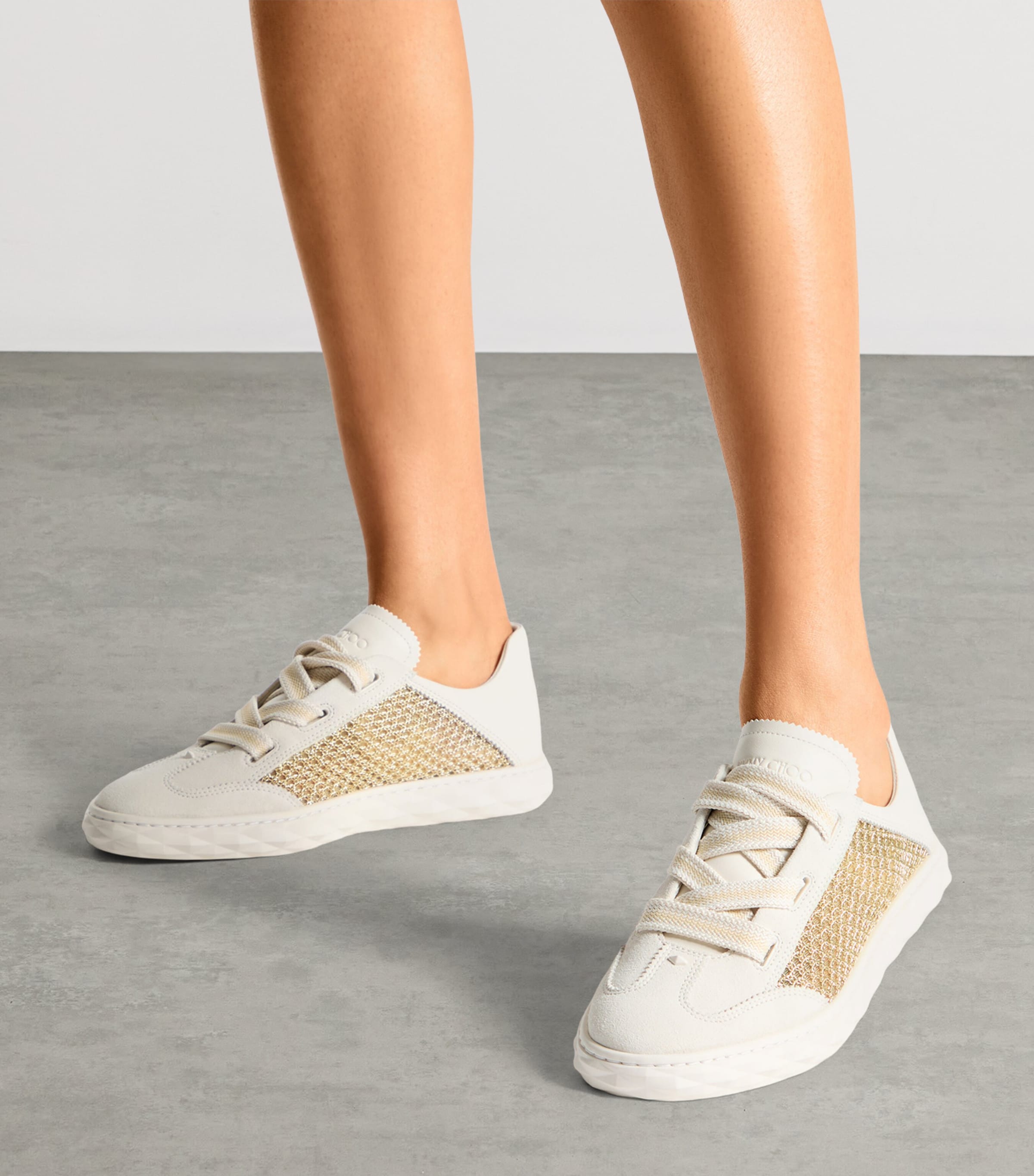 Jimmy Choo Diamond Light Flex Leather-Mesh Sneakers V Gold/latte Image 2