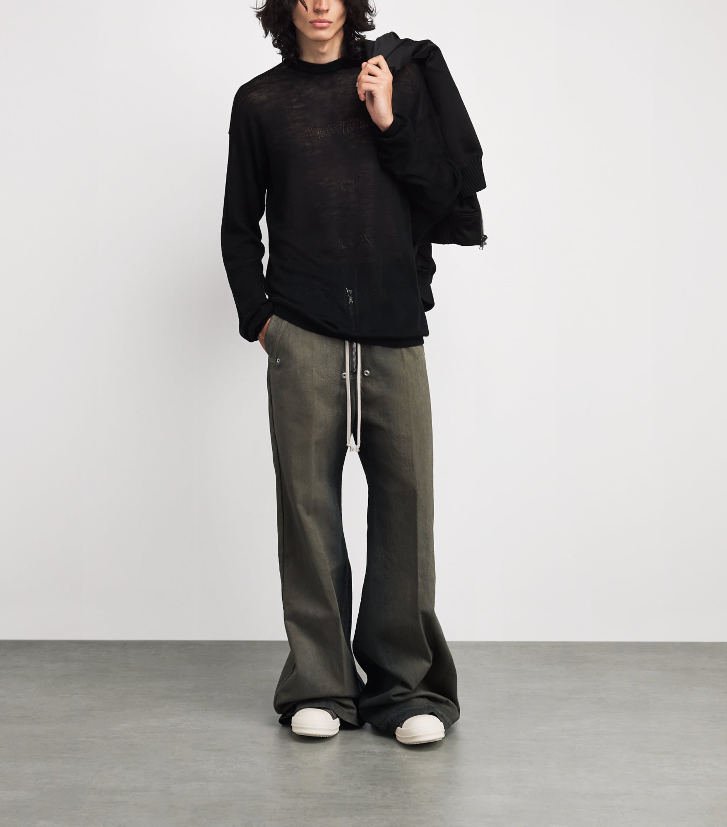 Wool Temple Sheer Sweater BLACK/ 09 Image 2