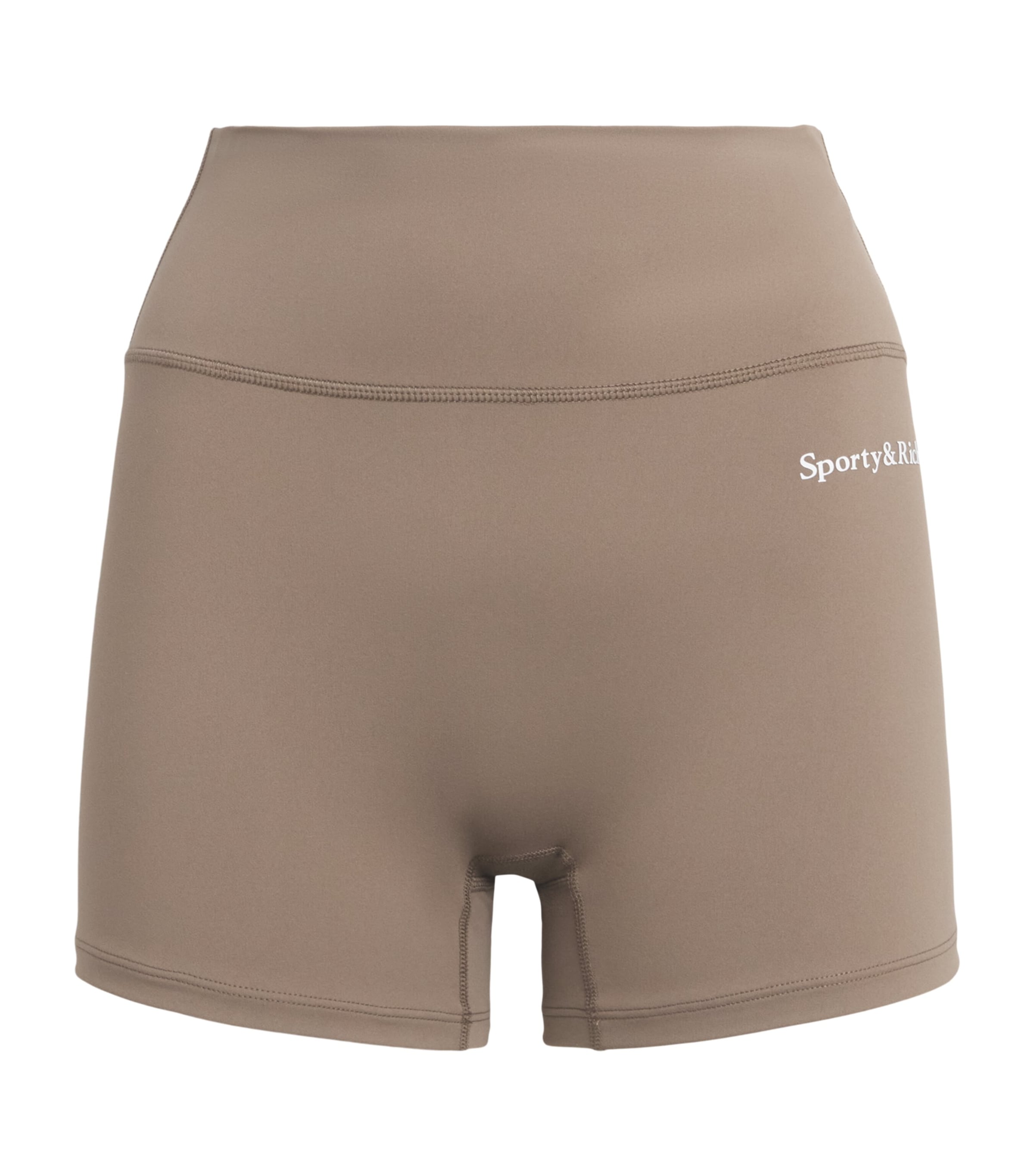 Sporty & Rich Womens Logo Serif Biker Shorts Sand White Image 1