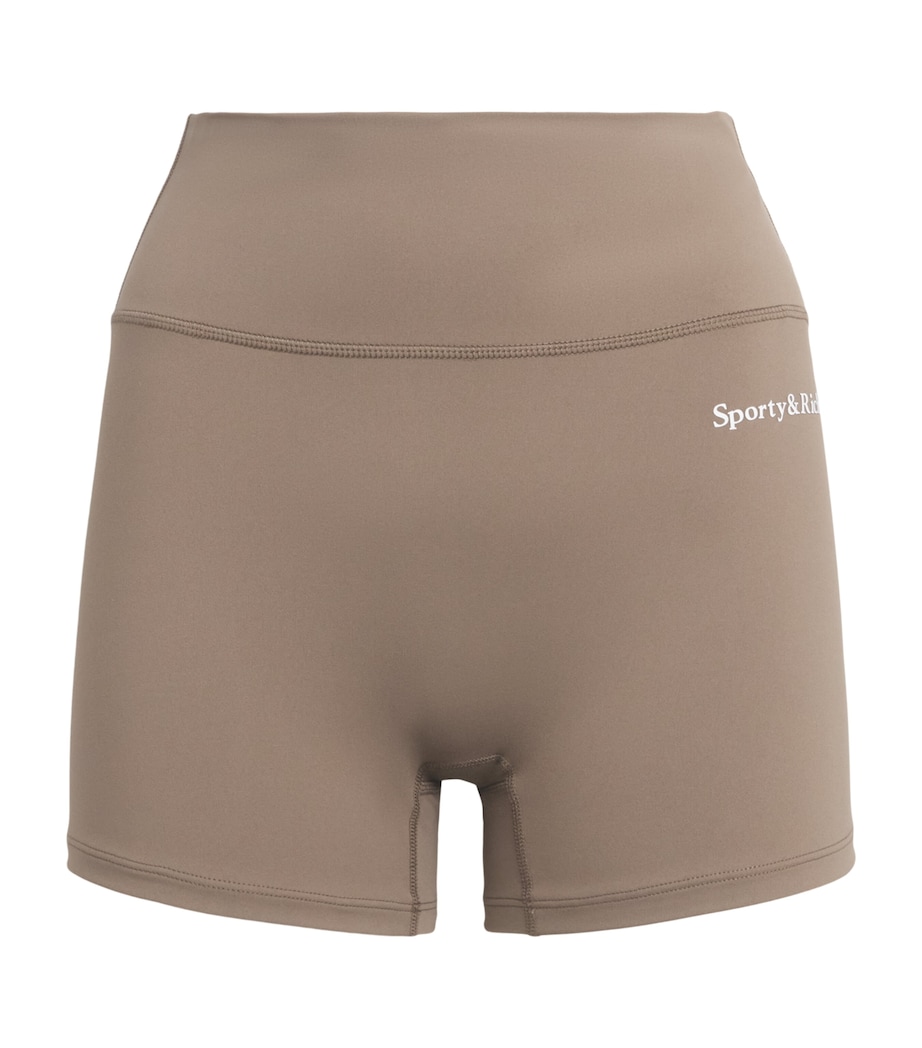 Sporty & Rich Womens Logo Serif Biker Shorts Sand White Image 1