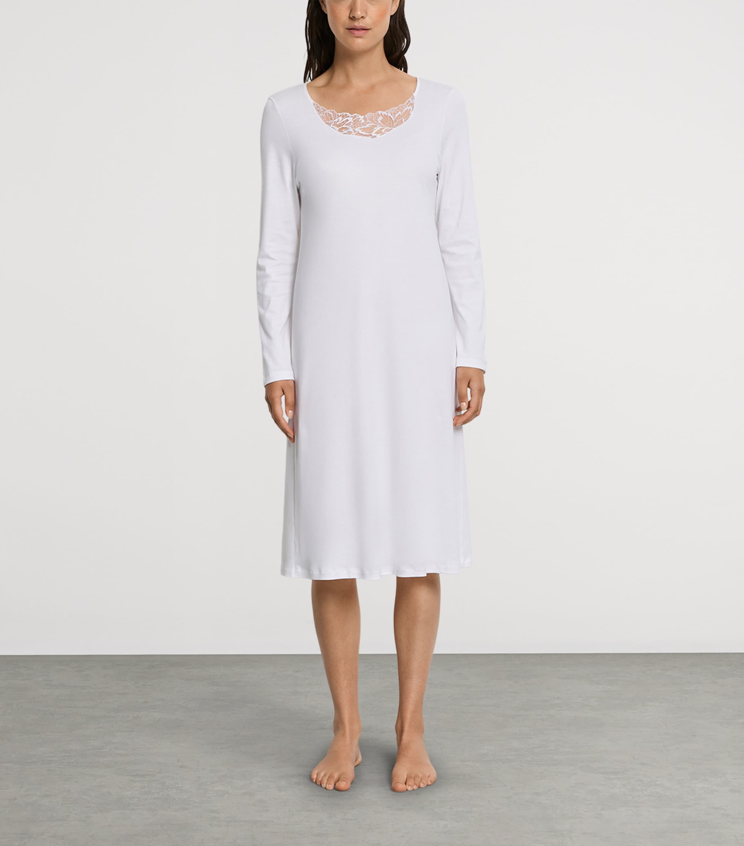 Hanro Womens Cotton Lace-Trim Belen Nightdress White Image 2
