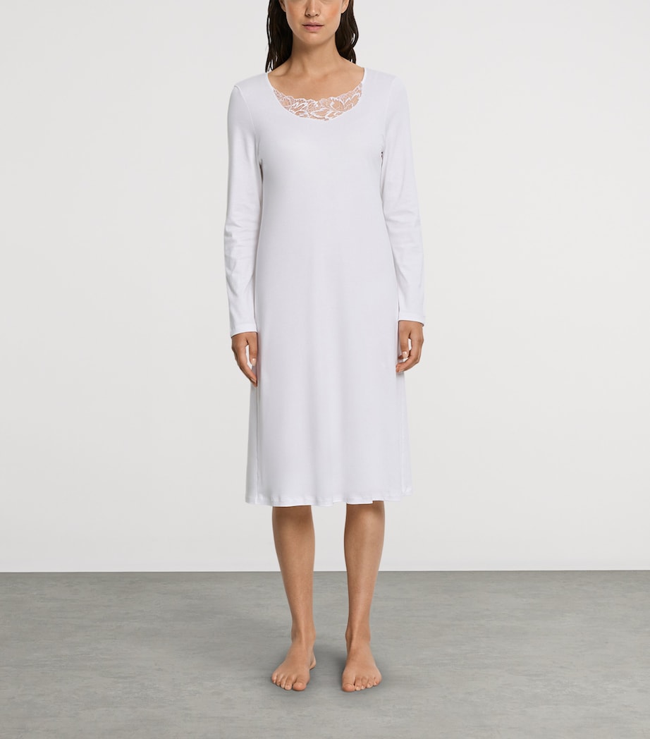 Hanro Womens Cotton Lace-Trim Belen Nightdress White Image 2