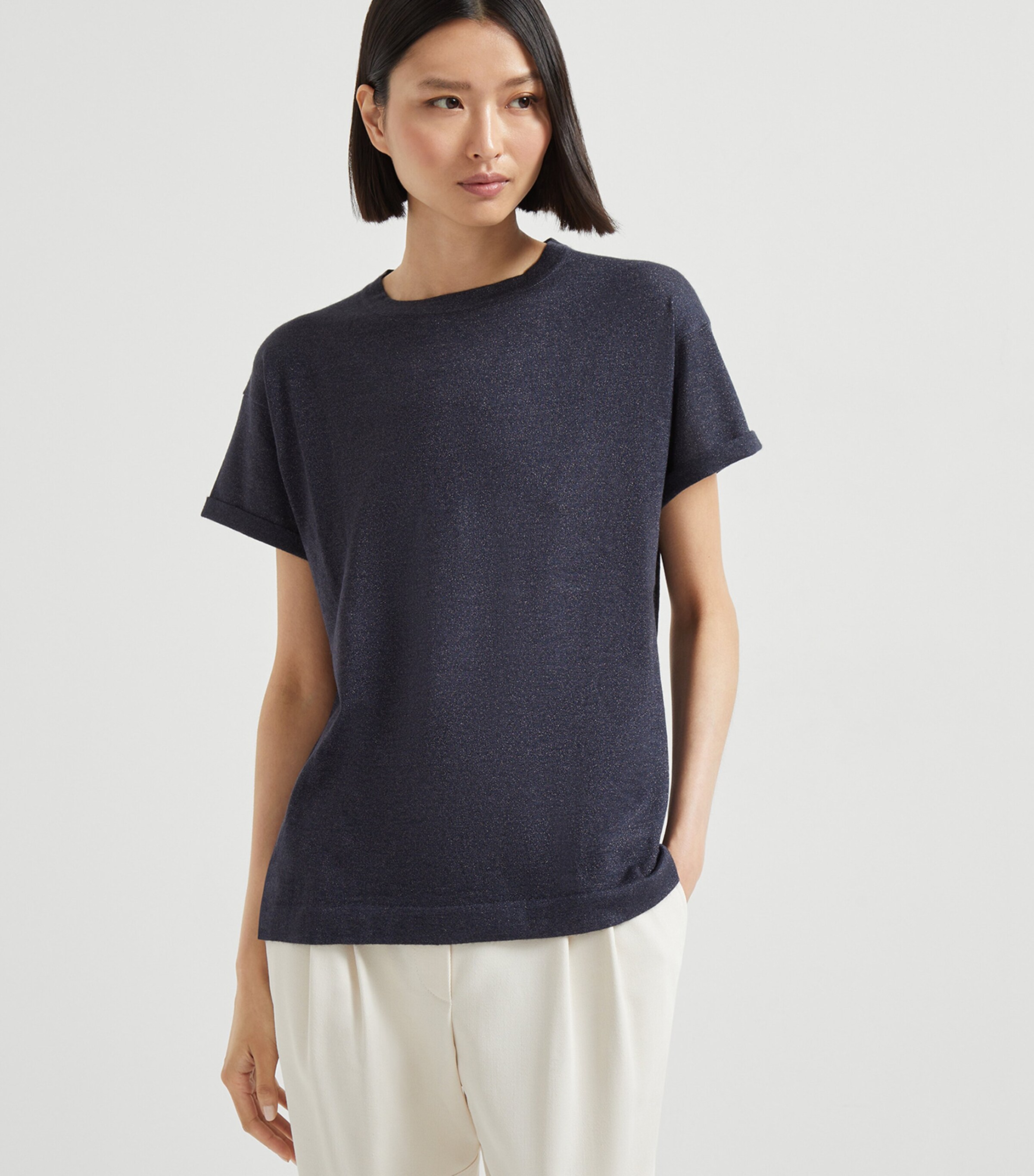 Brunello Cucinelli Womens Cashmere-Blend Knit T-Shirt Image 2